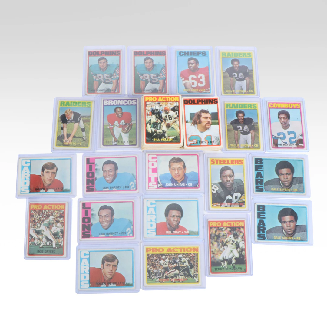 1972 Topps Football Cards with Johnny Unitas, Bob Hayes, and Gale Sayers