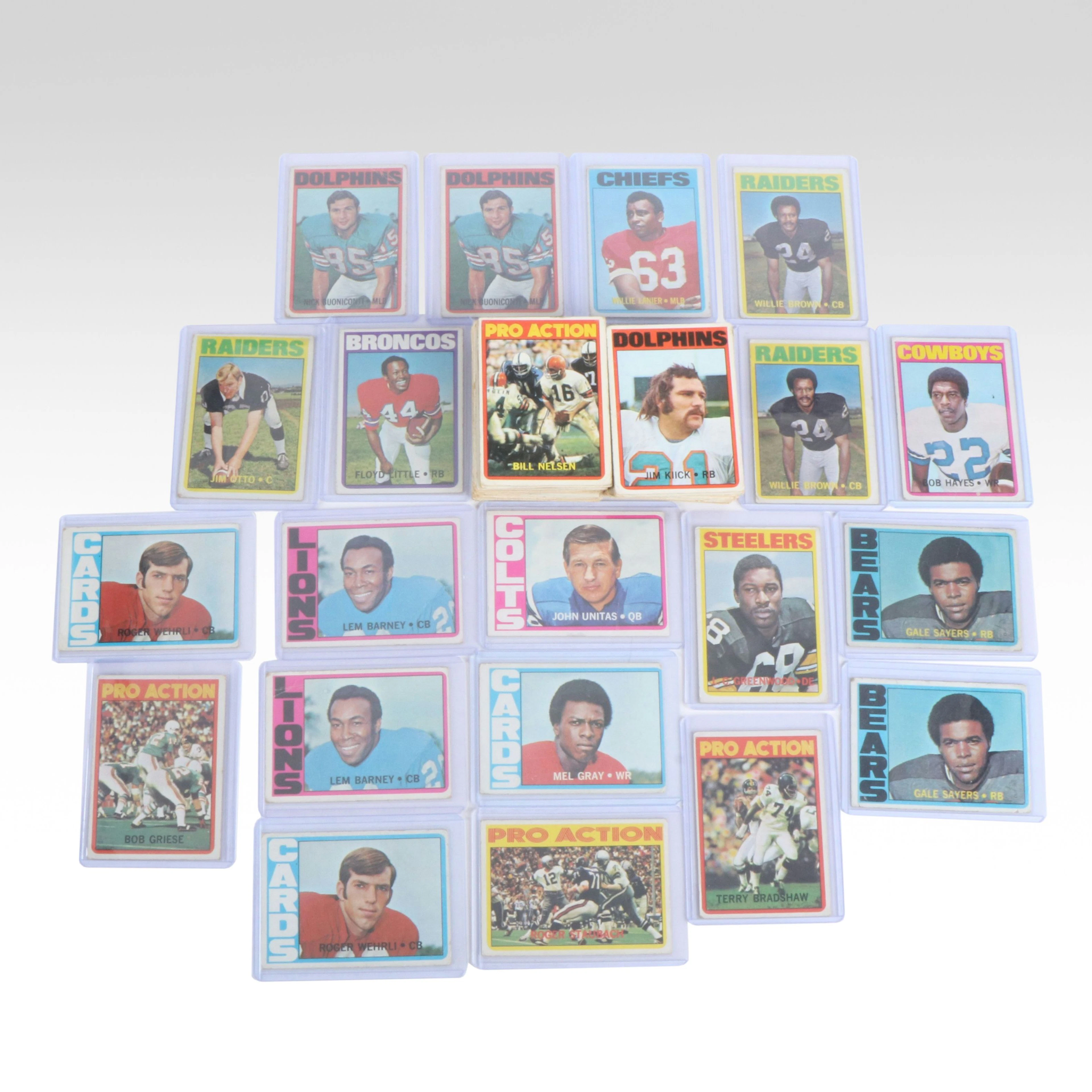 1972 Topps Football Cards with Johnny Unitas, Bob Hayes, and Gale Sayers