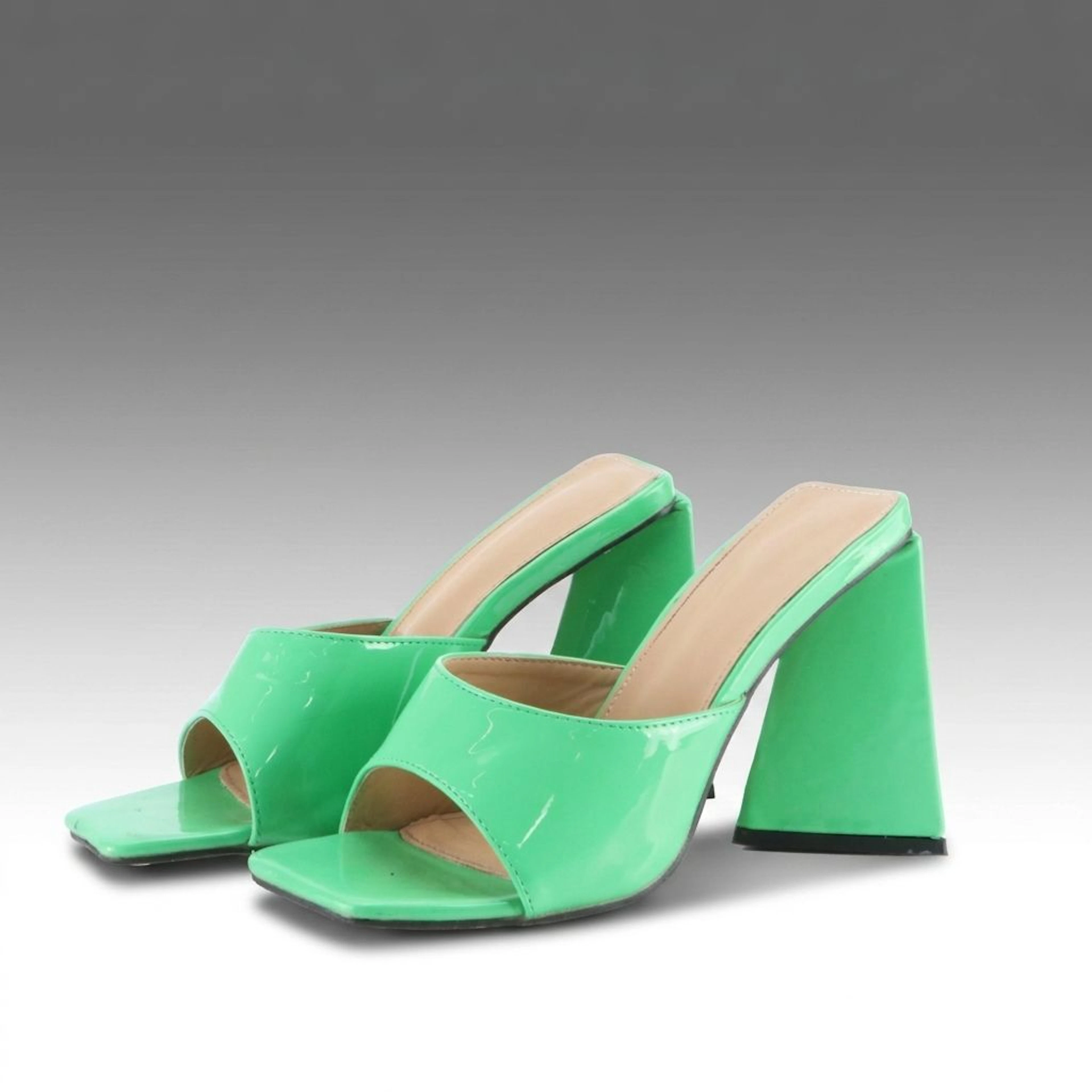 Open Square-Toe Mod Mules in Bright Green Patent Leather