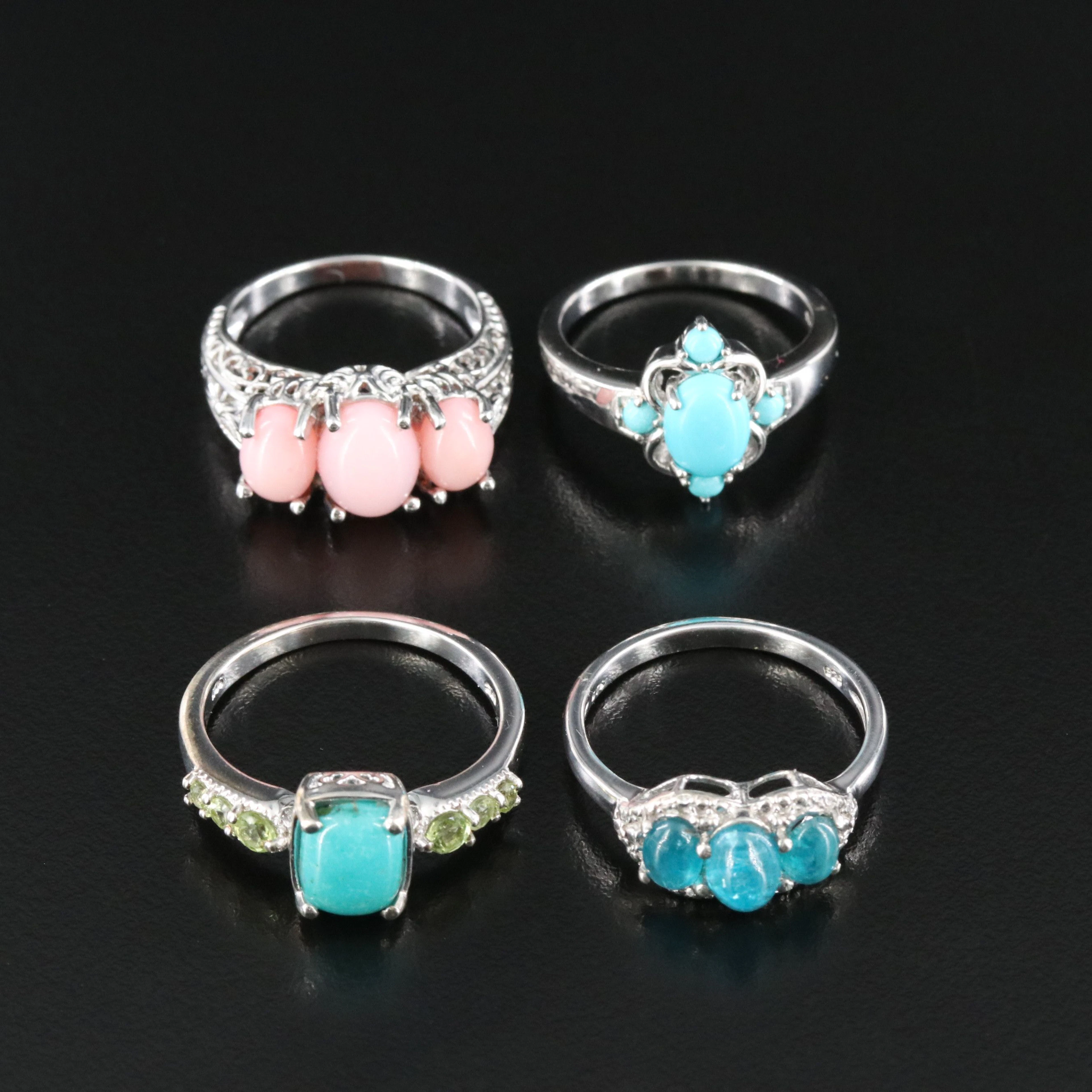 Sterling Ring Selection Featuring Apatite, Turquoise and Peridot