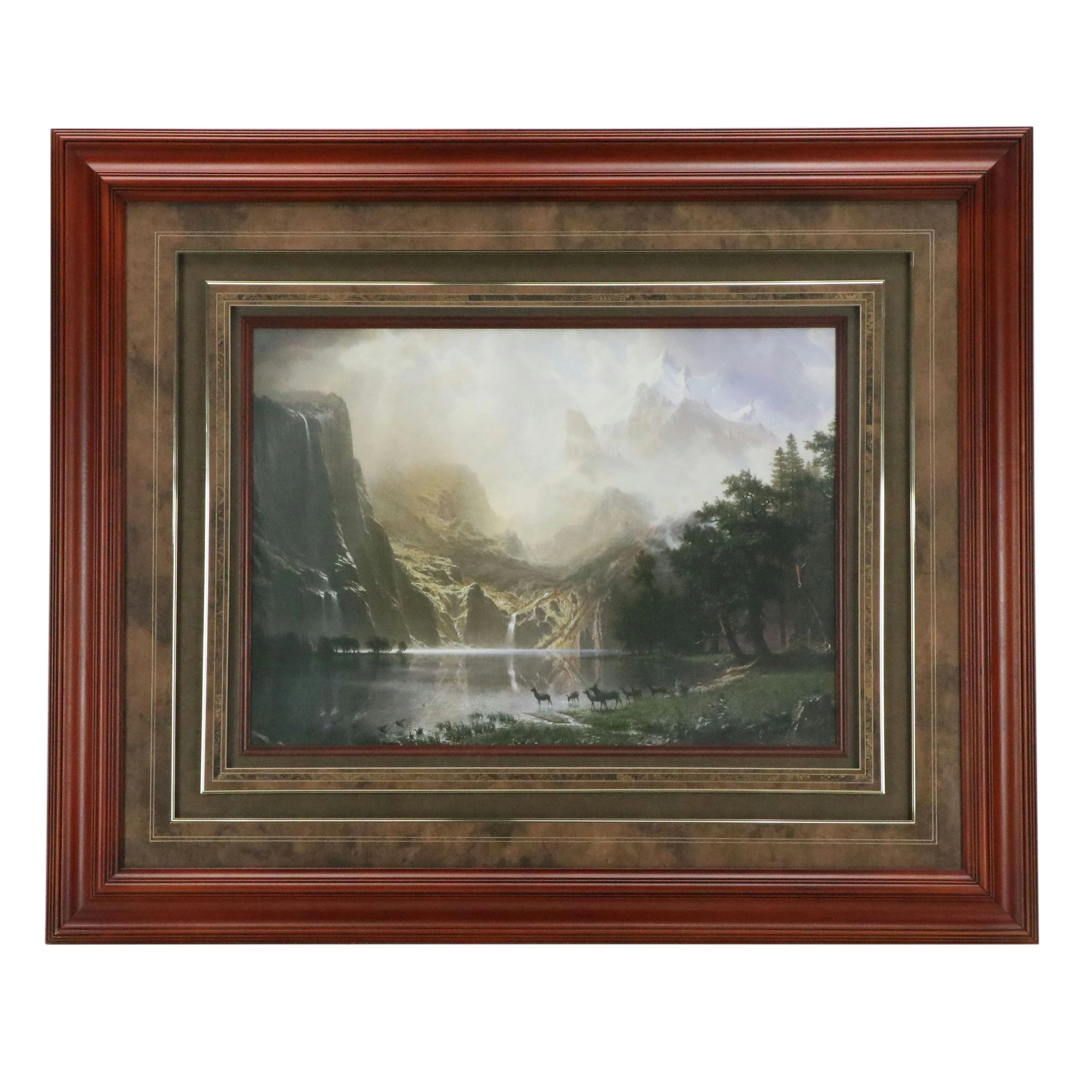 After Albert Bierstadt Offset Lithograph "Among the Sierra Nevada Mountains"