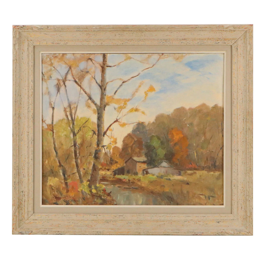 George Baum Rural Landscape Oil Painting, Mid-20th Century