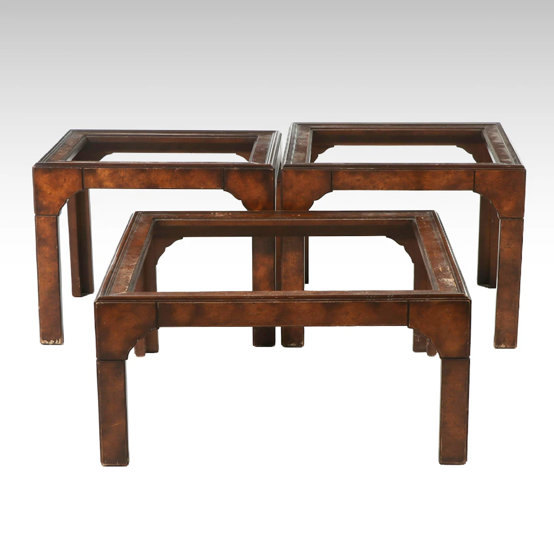 Campaign Style Figured Wood Table Bases, Late 20th Century