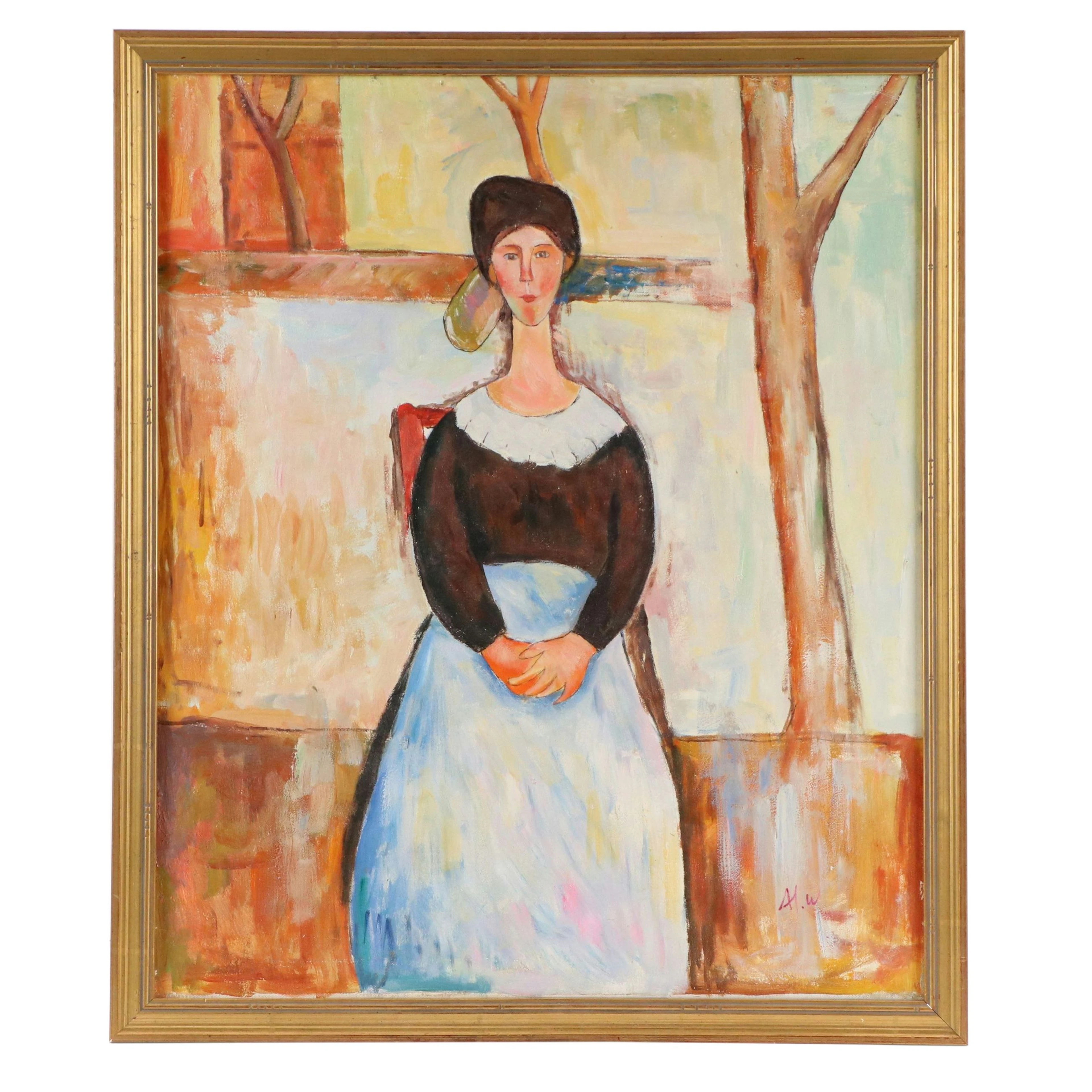 Oil Painting After Amedeo Modigliani "The Beautiful Grocer," 21st Century