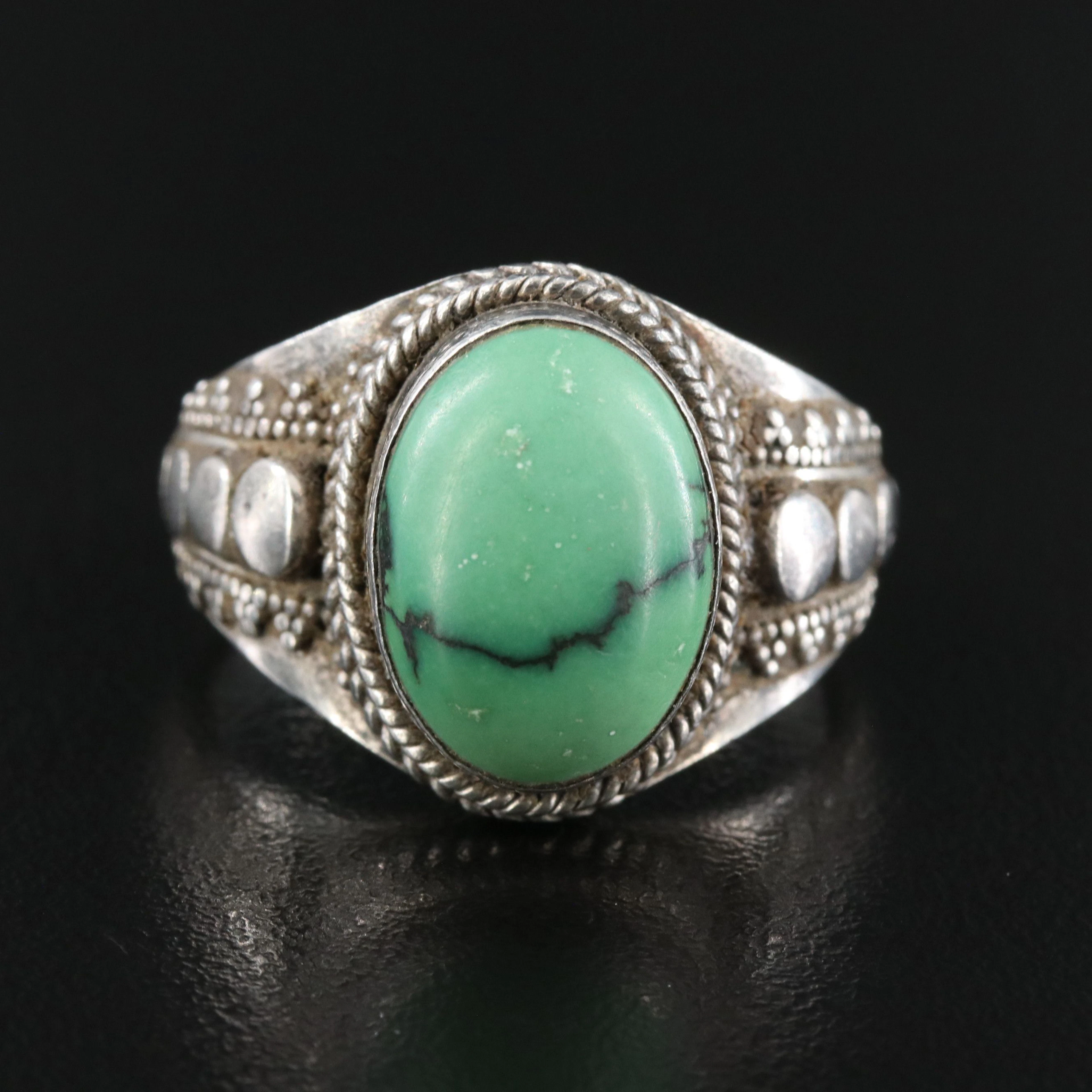 Sterling Turquoise Ring with Granulation and Braid Accents