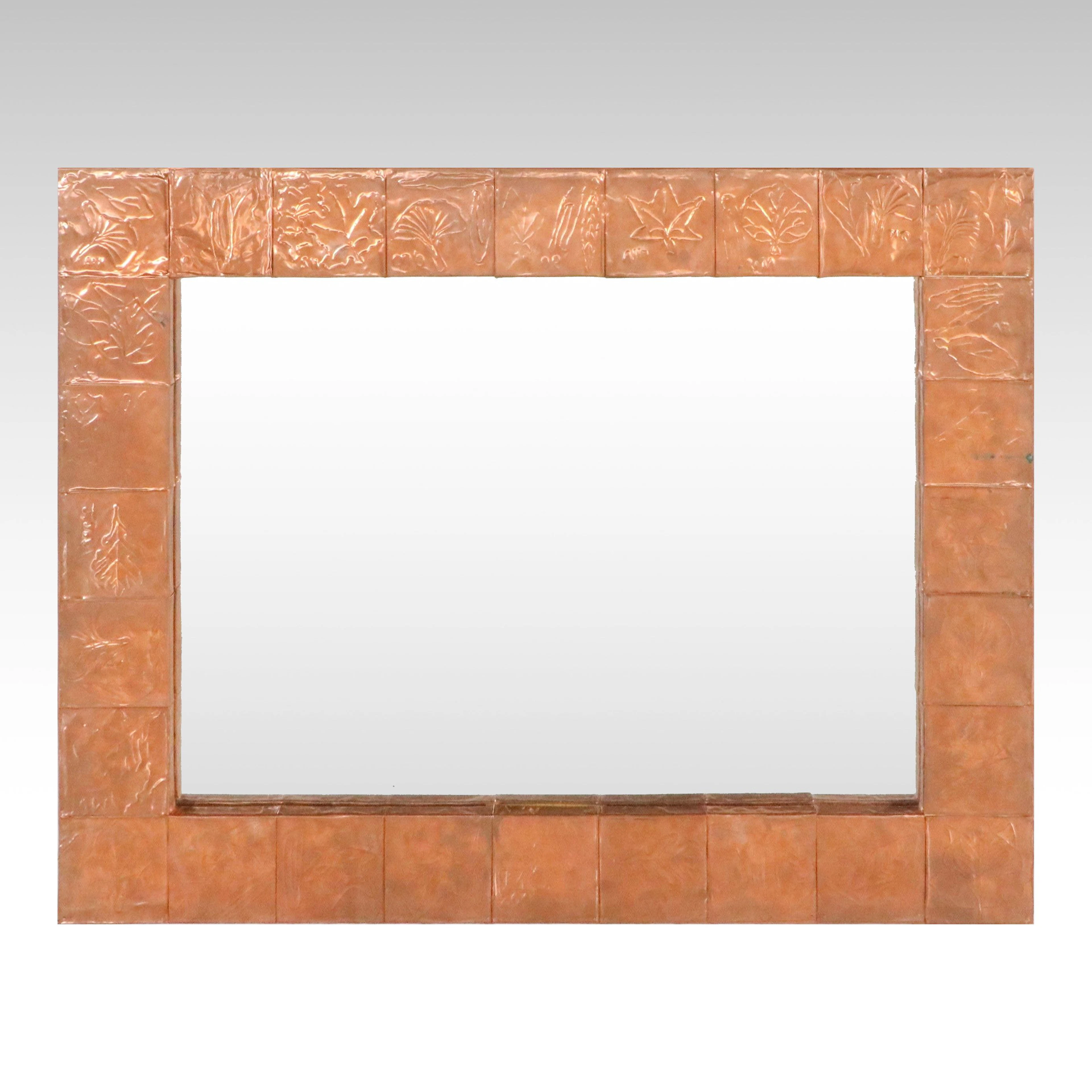 Embossed Paneled Copper Wall Mirror, Mid to Late 20th Century