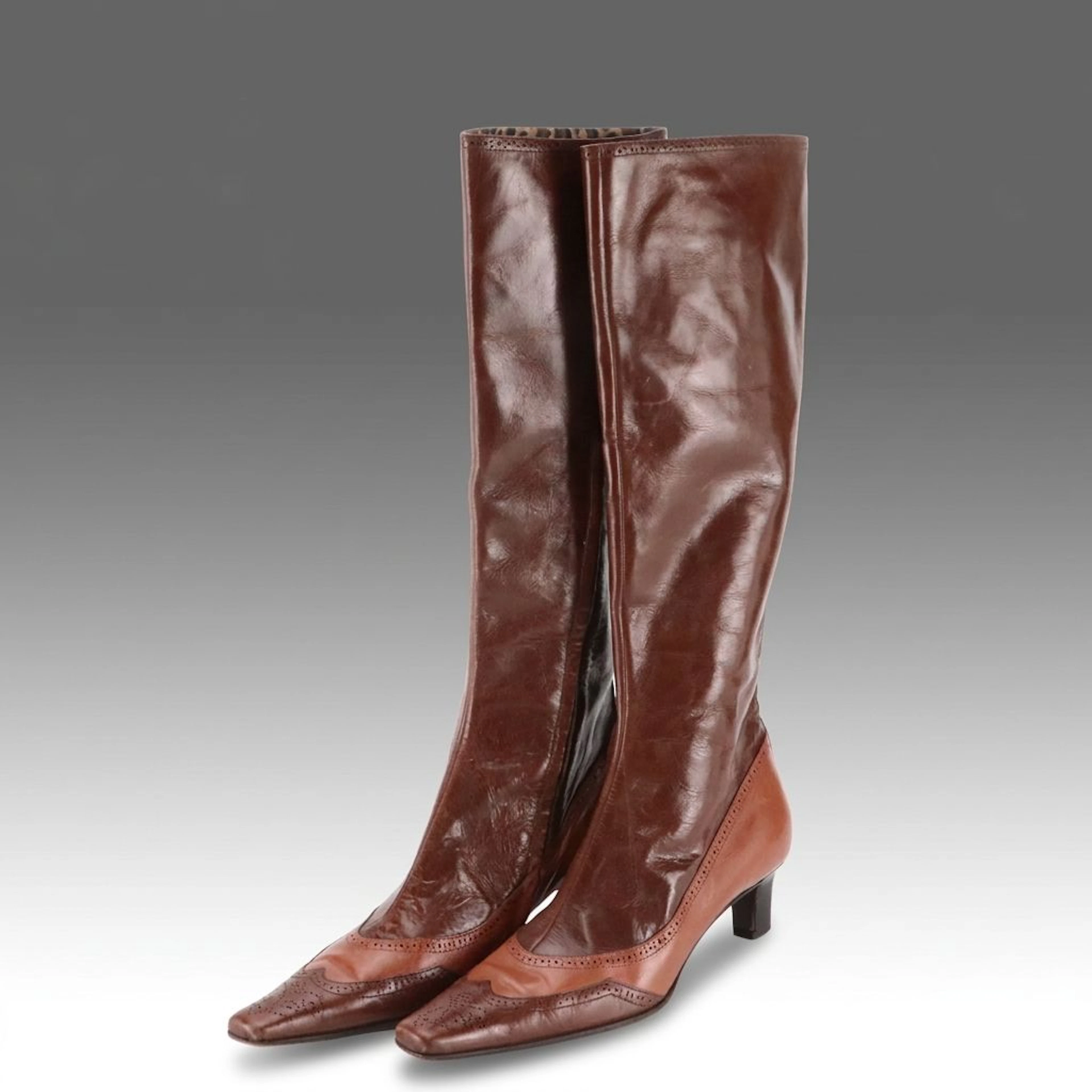 Dolce & Gabbana Boots in Tonal Colorblock Leather with Brogue Detail