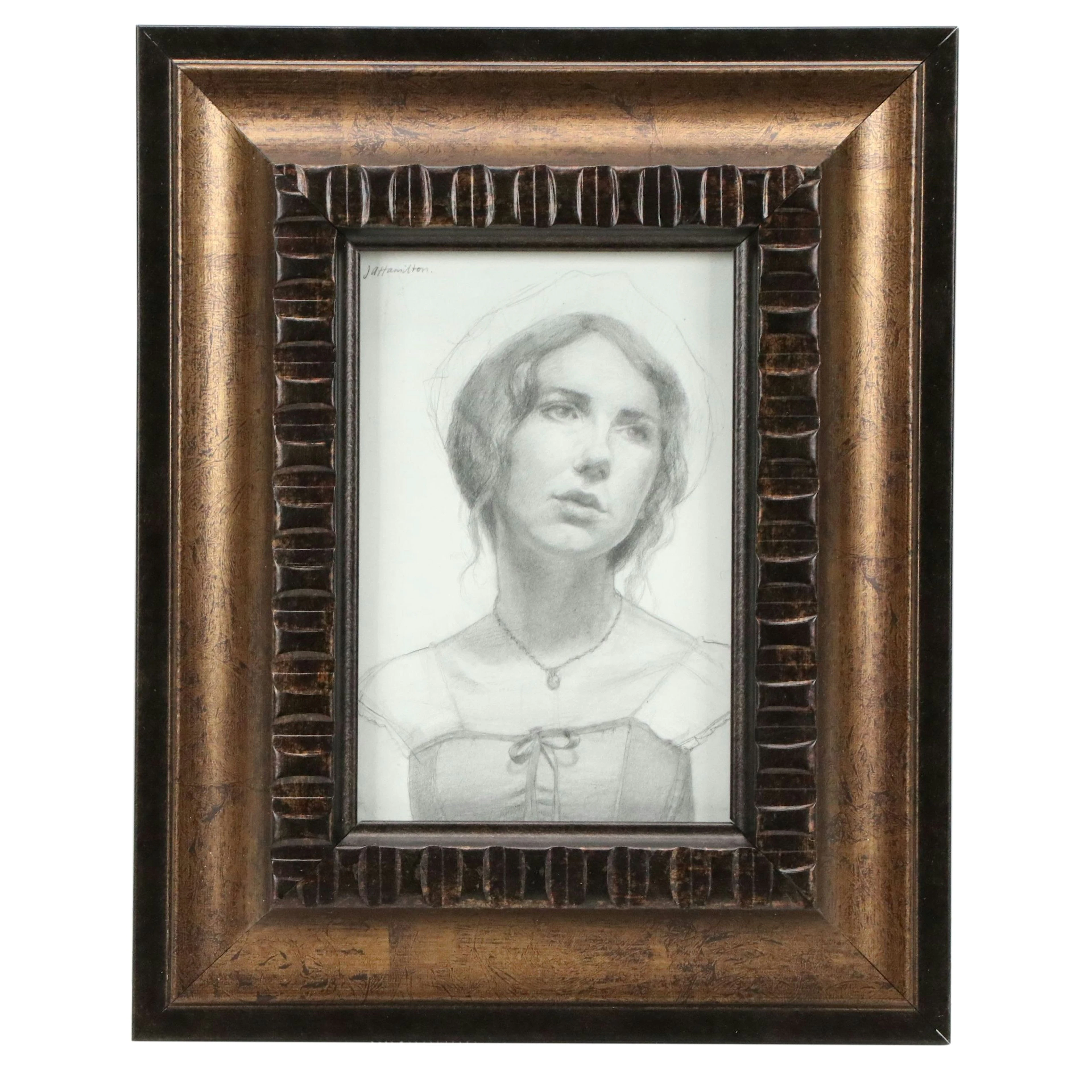 J. A. Hamilton Graphite Portrait Drawing of Girl, Circa 2010
