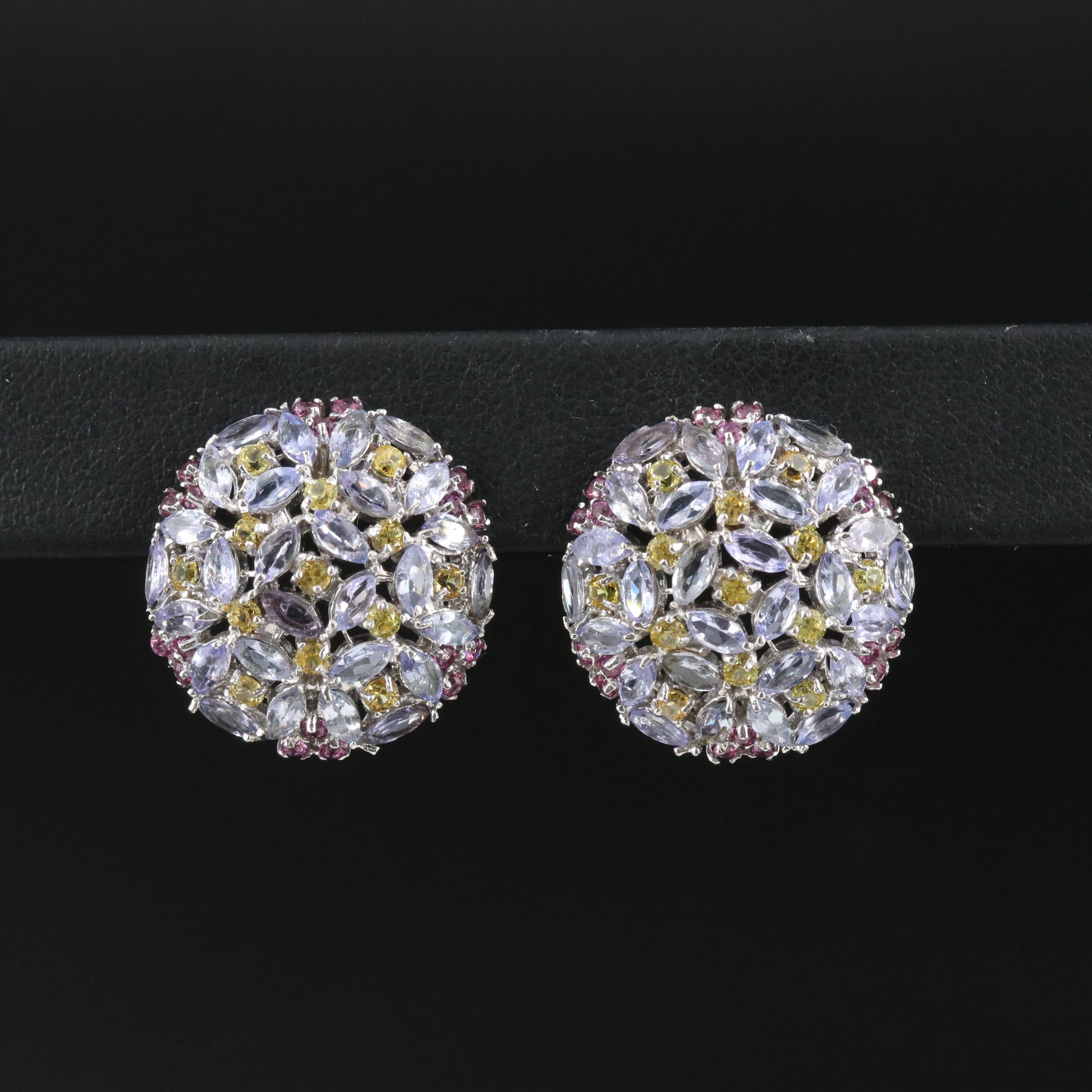Sterling Tanzanite, Sapphire, and Garnet Earrings