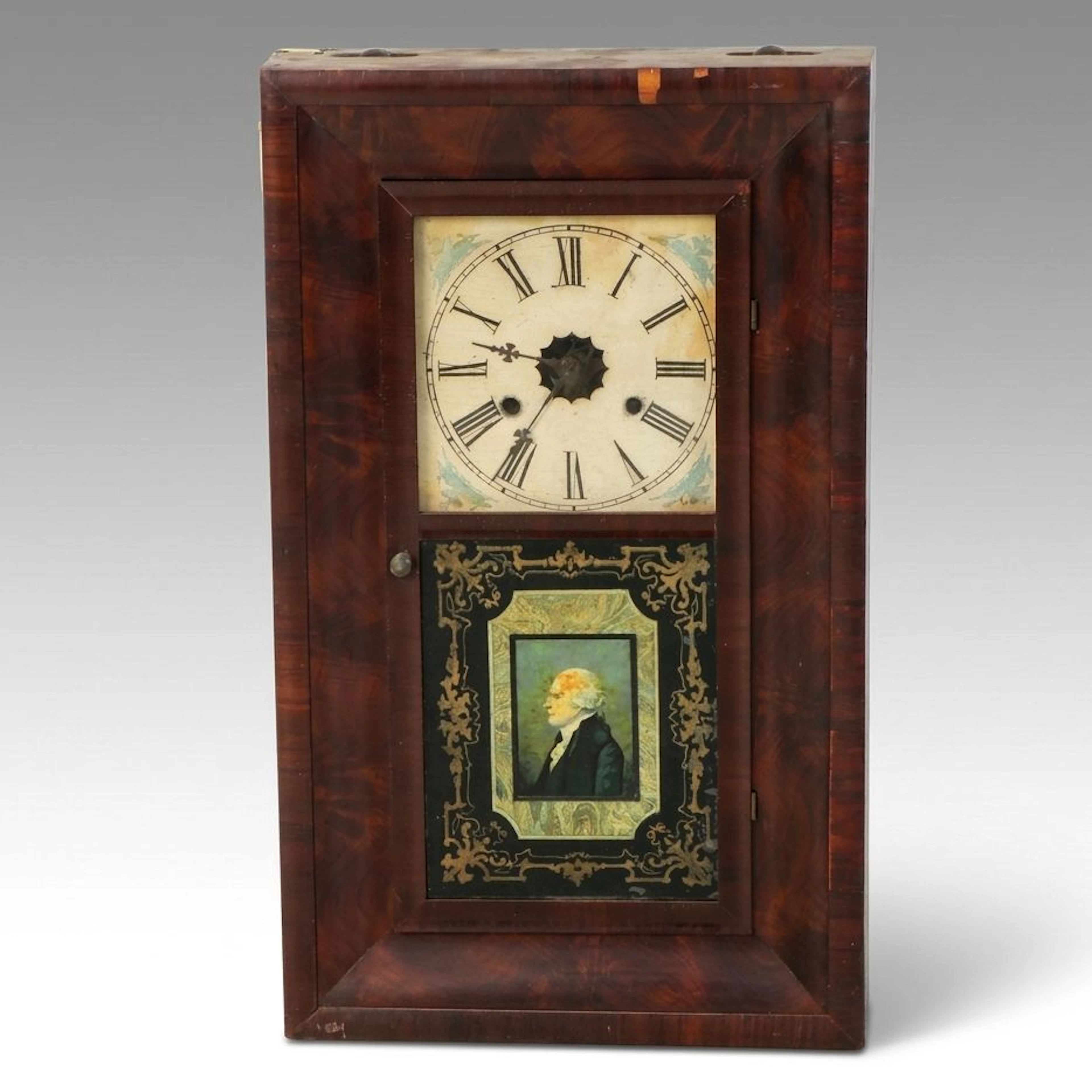 American Empire Style George Washington Portrait Ogee Mantel Clock