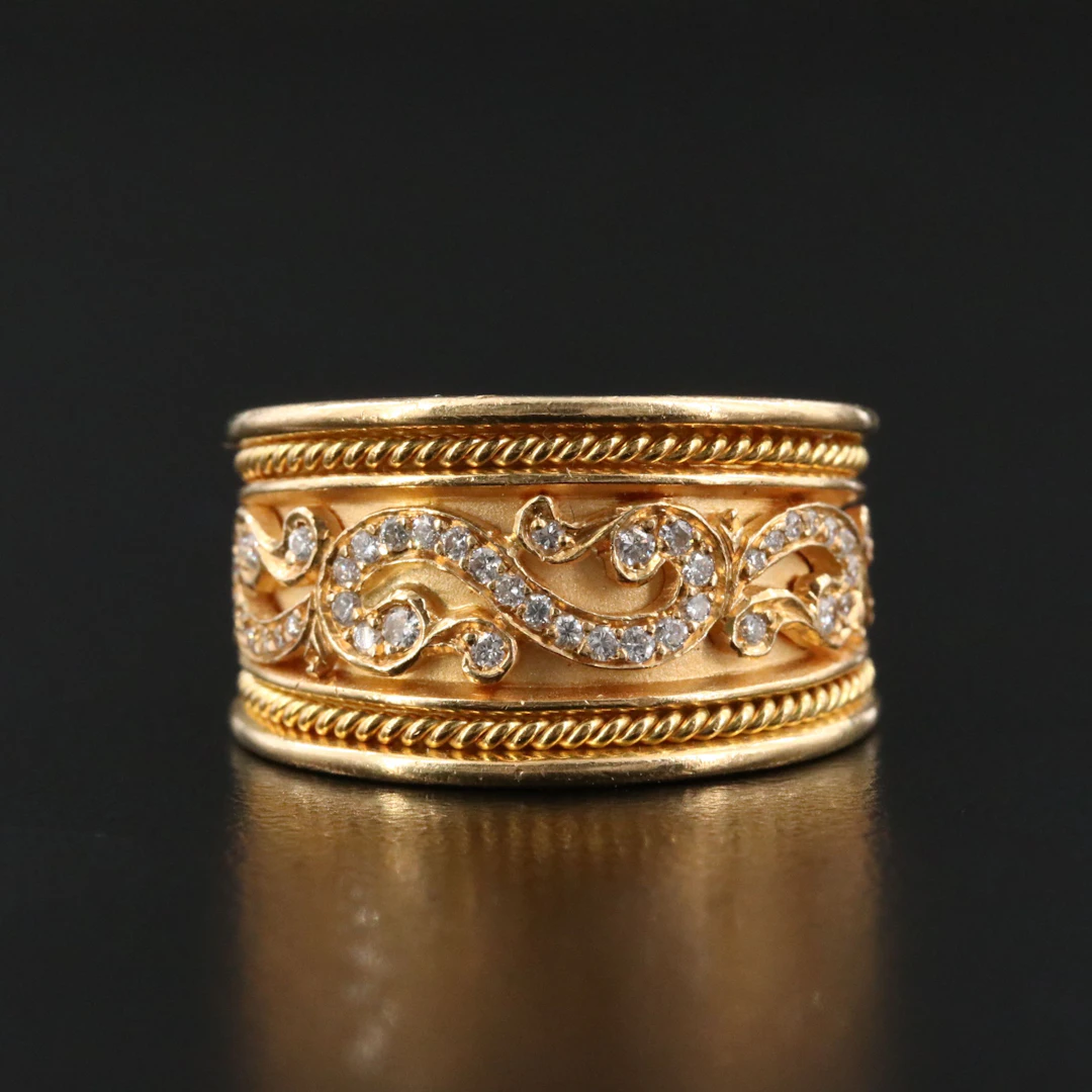 18K 0.33 CTW Diamond Scrollwork Rope Border Ring