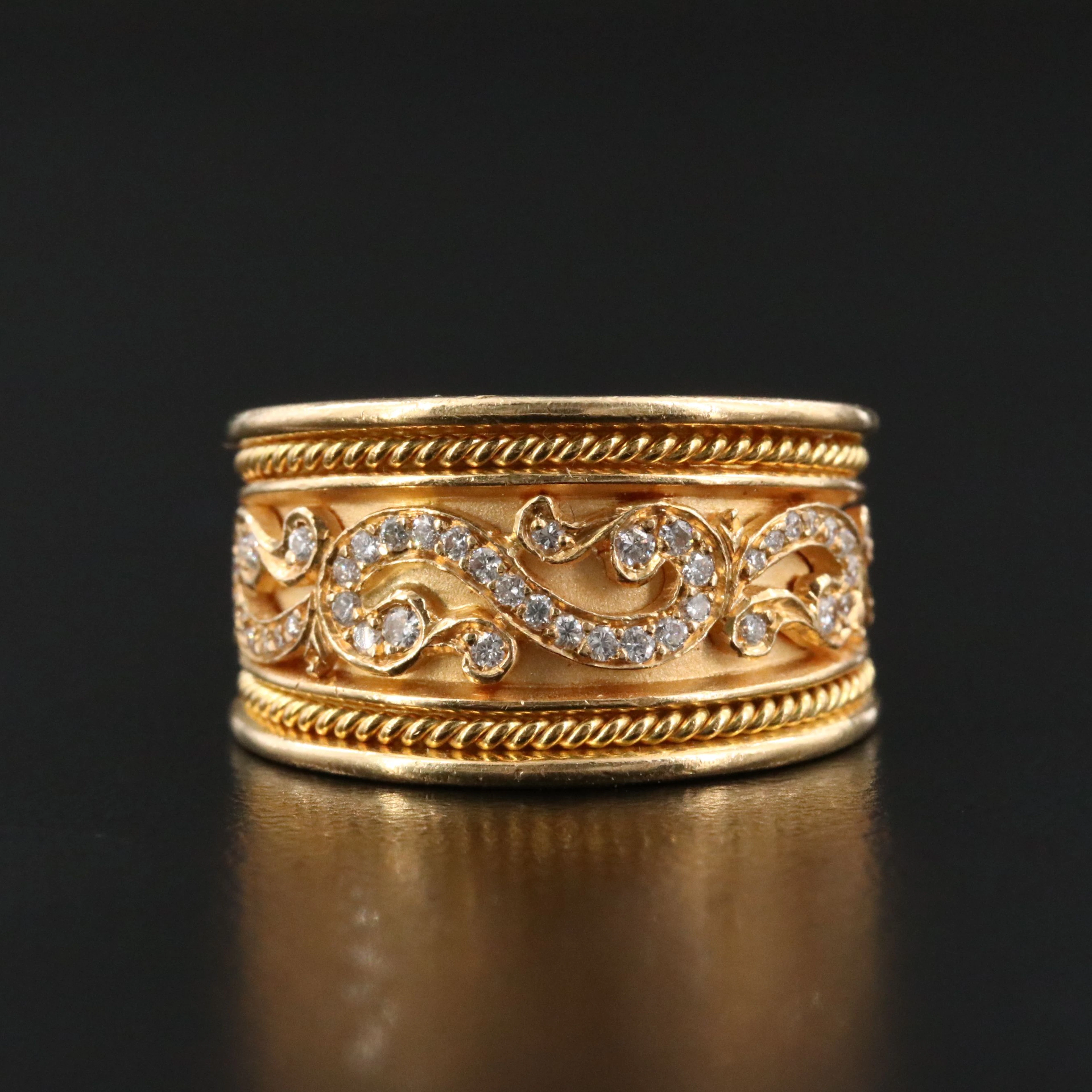 18K 0.33 CTW Diamond Scrollwork Rope Border Ring