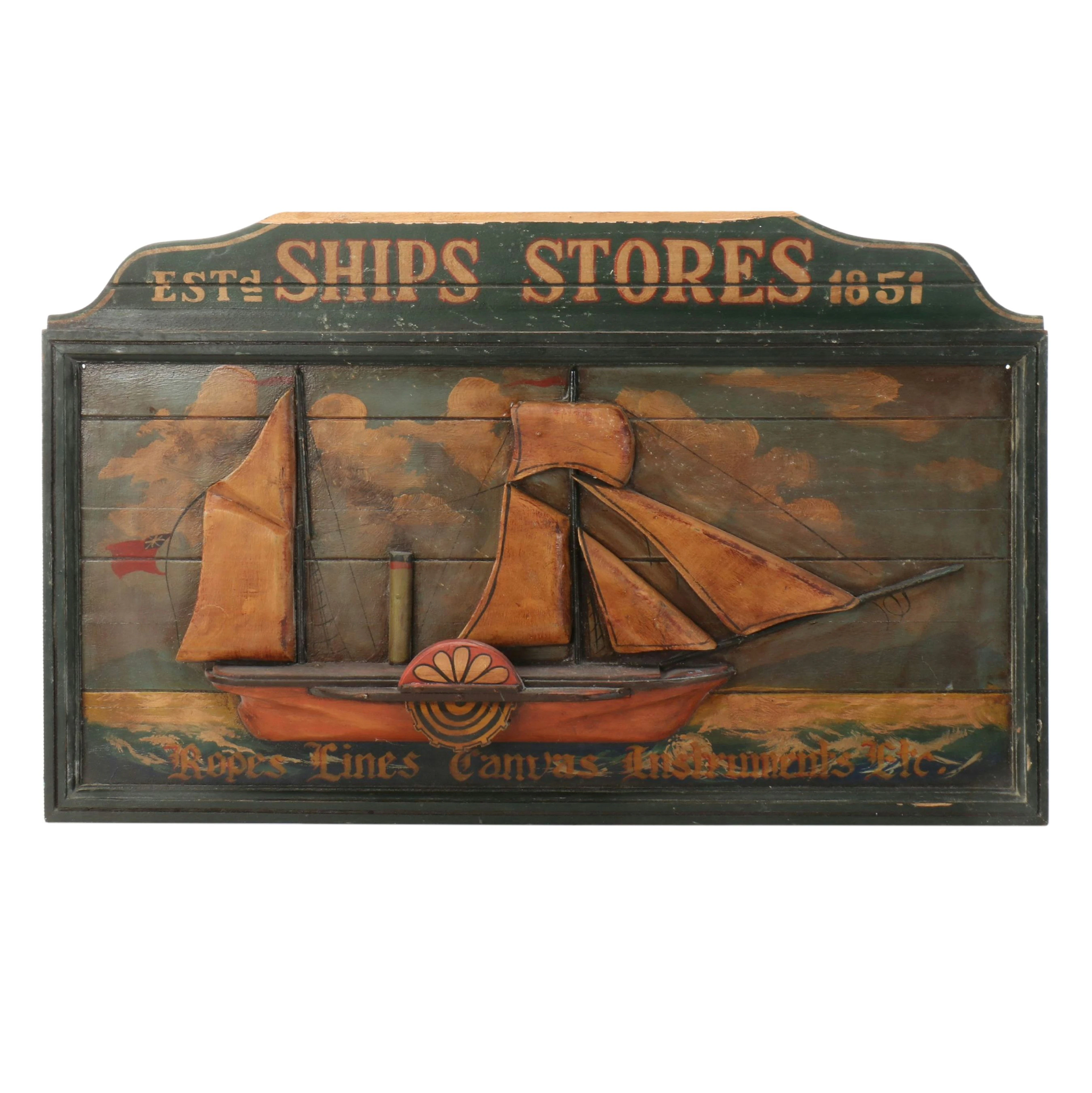 Low Relief Painted "Ships Stores" Novelty Store Front Sign