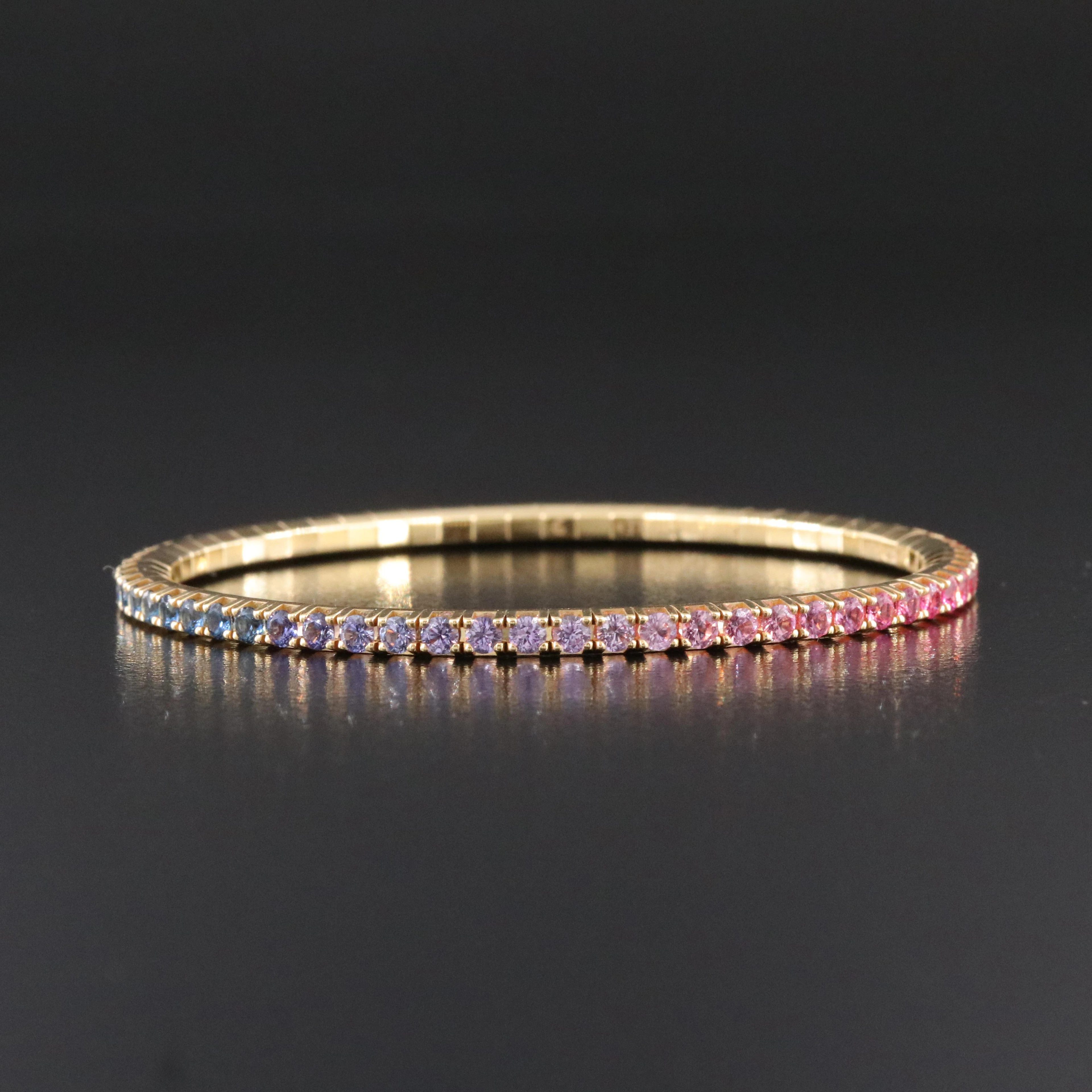 18K Rainbow Sapphire and Tsavorite Stretch Bangle Bracelet