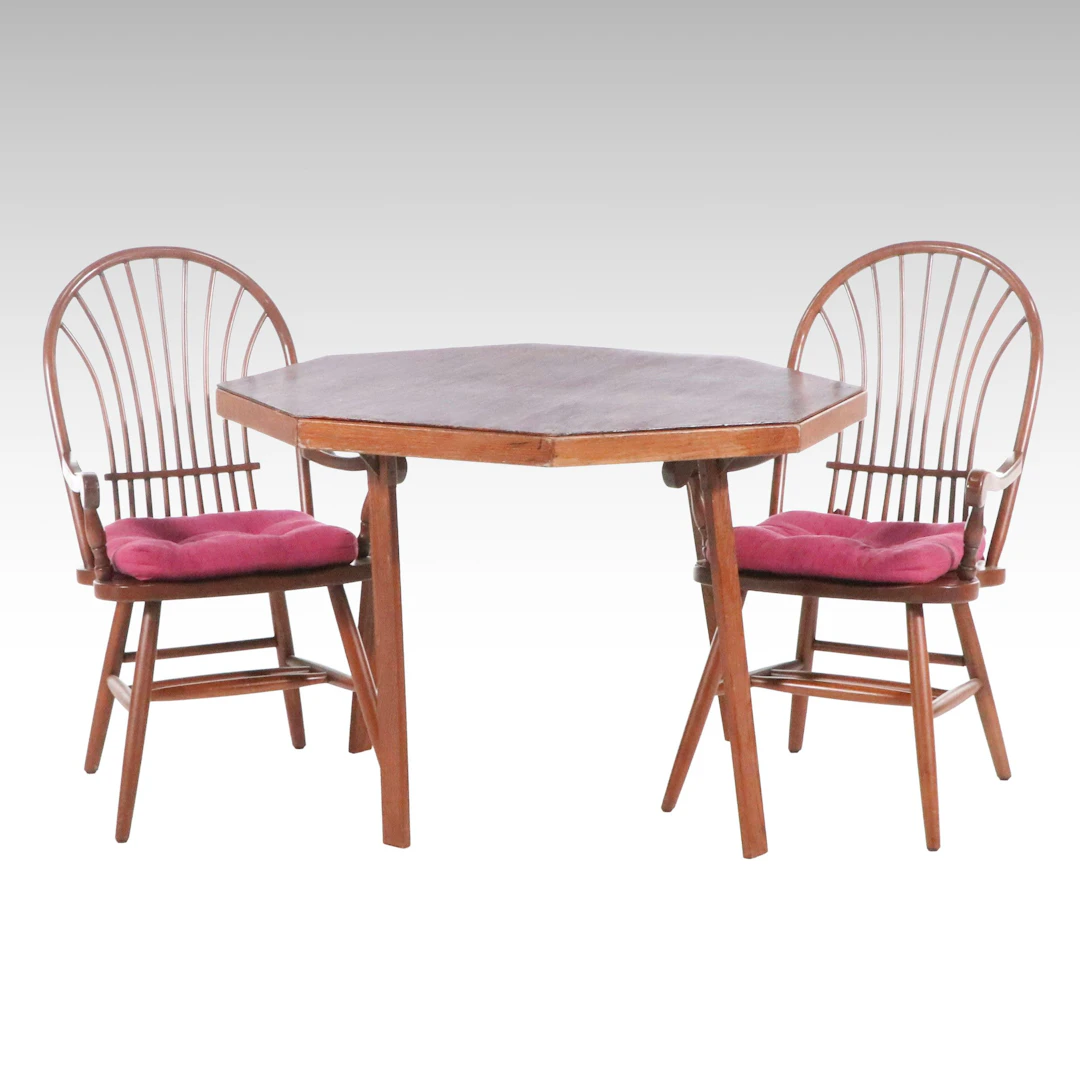 Mid Century Modern Style Game Table with Windsor Style Armchairs