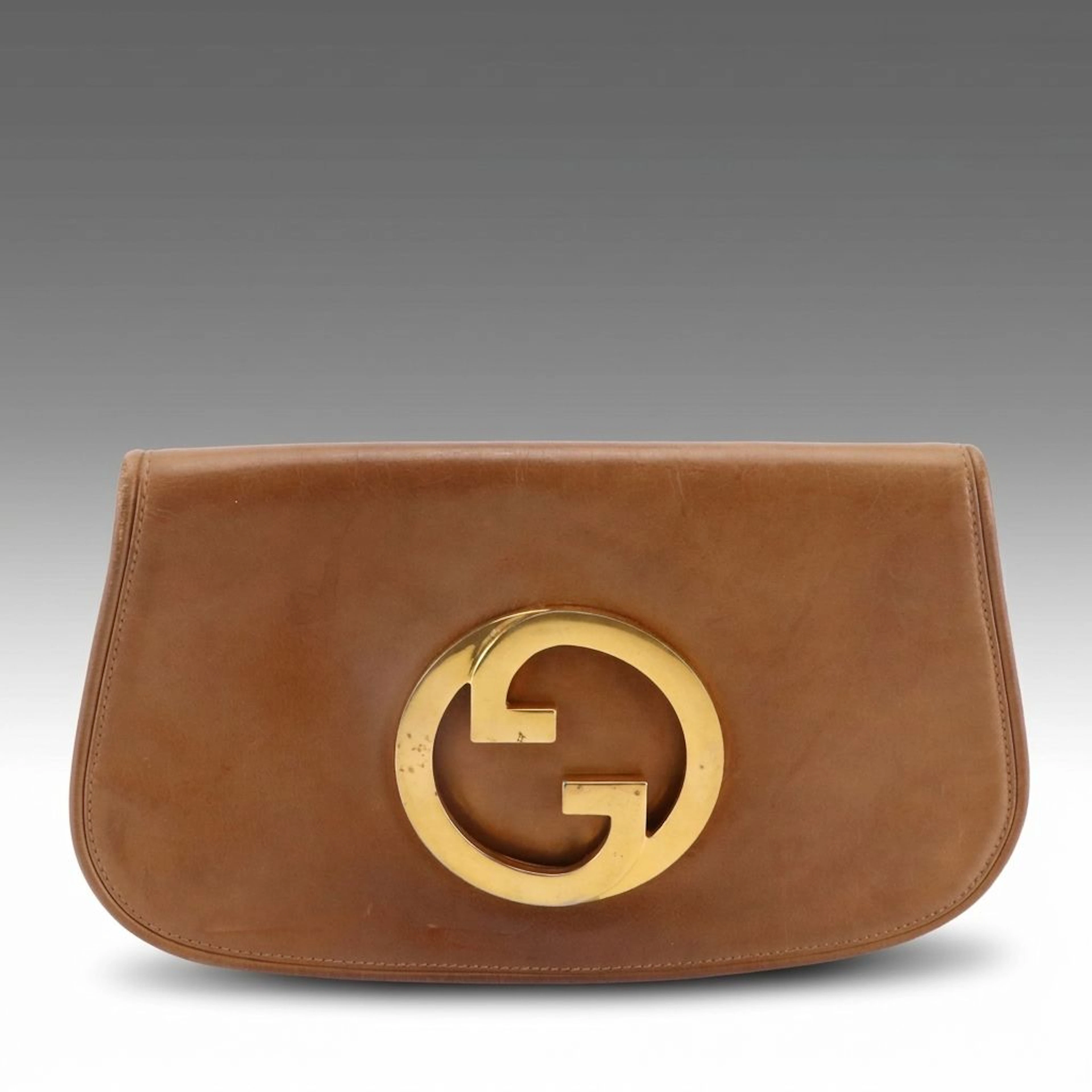 Gucci Brown Leather Flap Clutch with Interlocking GG Logo