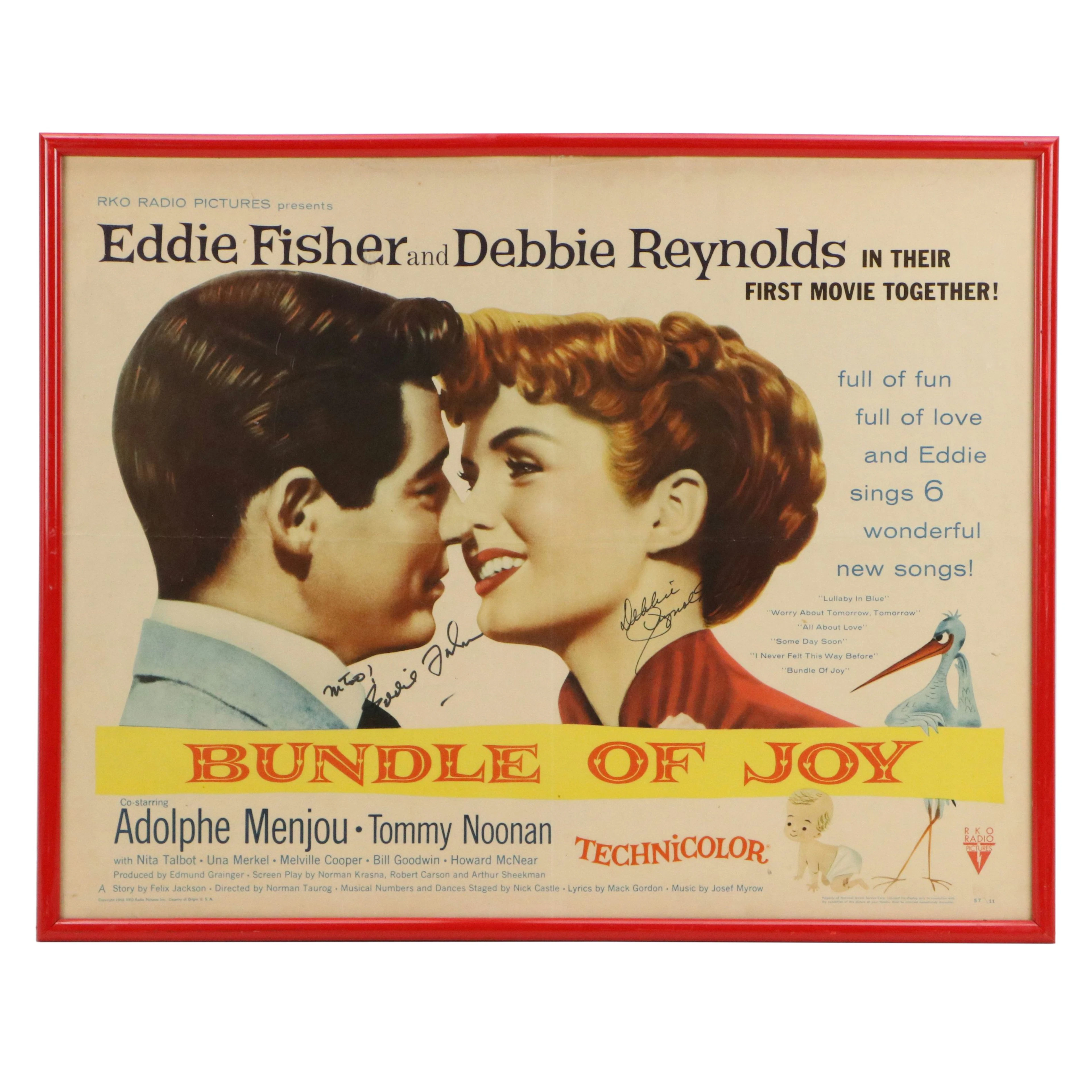 Debbie Reynolds and Eddie Fisher Signed "Bundle of Joy" Collotype Poster, 1957