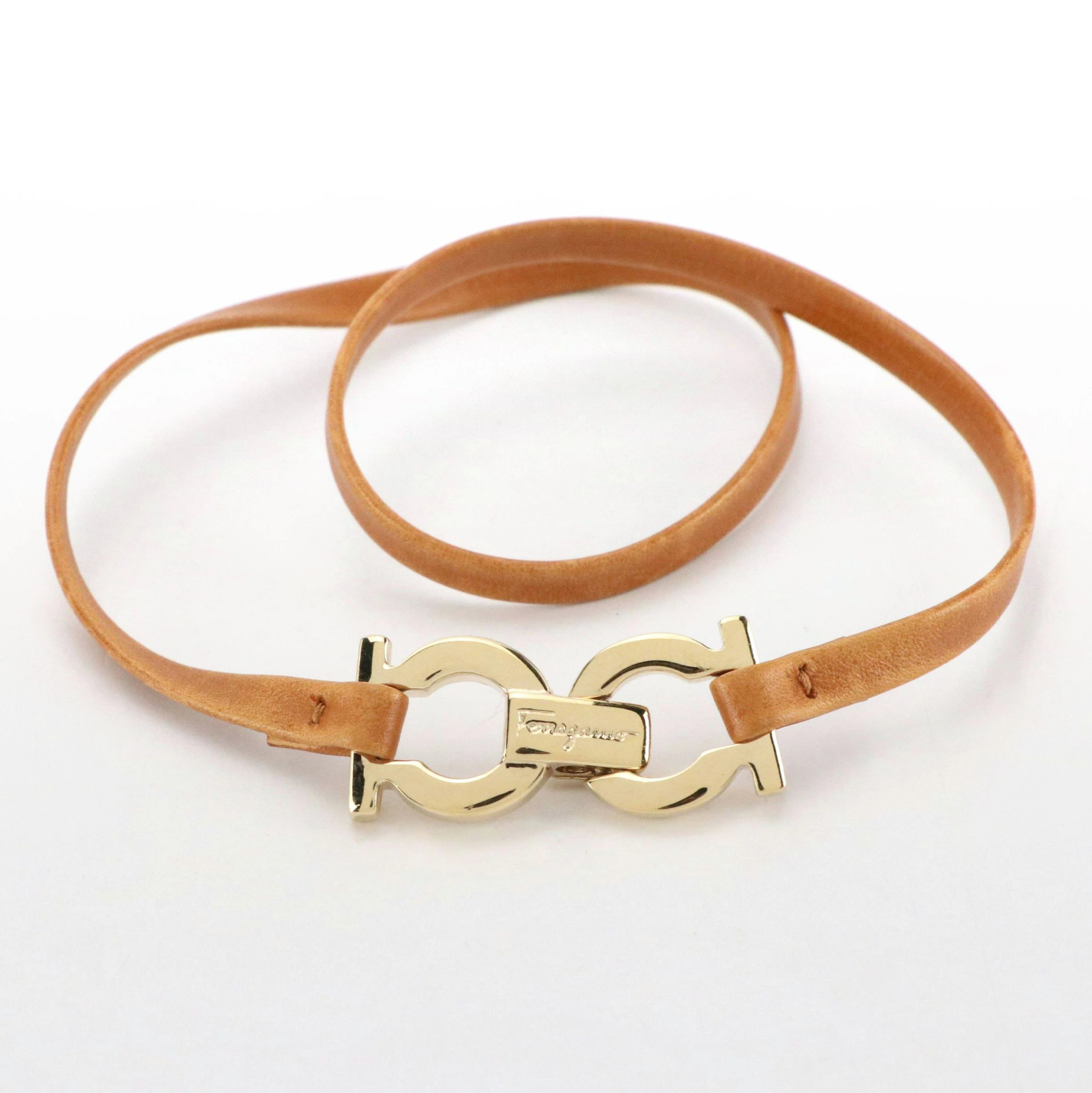 Salvatore Ferragamo Gancini Double Wrap Leather Bracelet, With Box