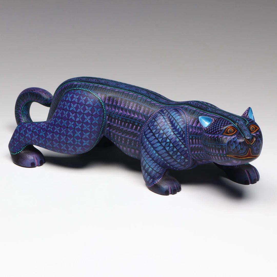 Jacobo and Maria Angeles Mexican Folk Art Hand-Carved Wood Alebrije Panther
