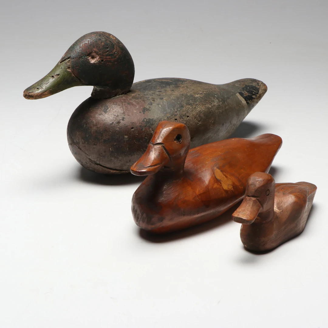 Primitive Hand-Painted and Other Carved Wood Duck Decoys