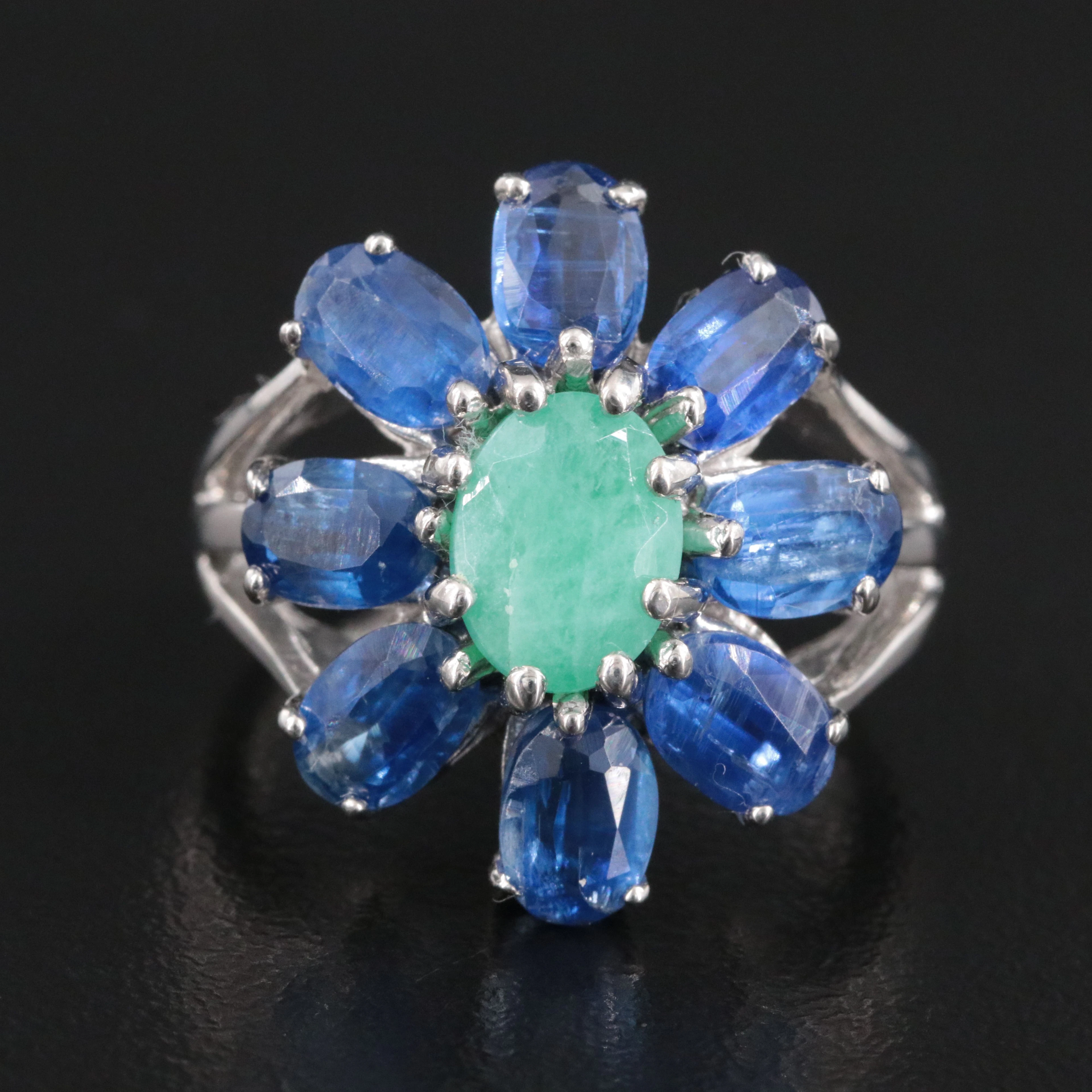 Sterling Amazonite and Kyanite Floral Ring