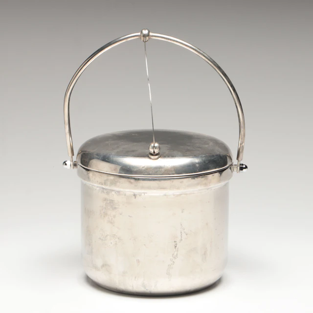 Mid Century Modern Hinged Lid Ice Bucket, Vintage