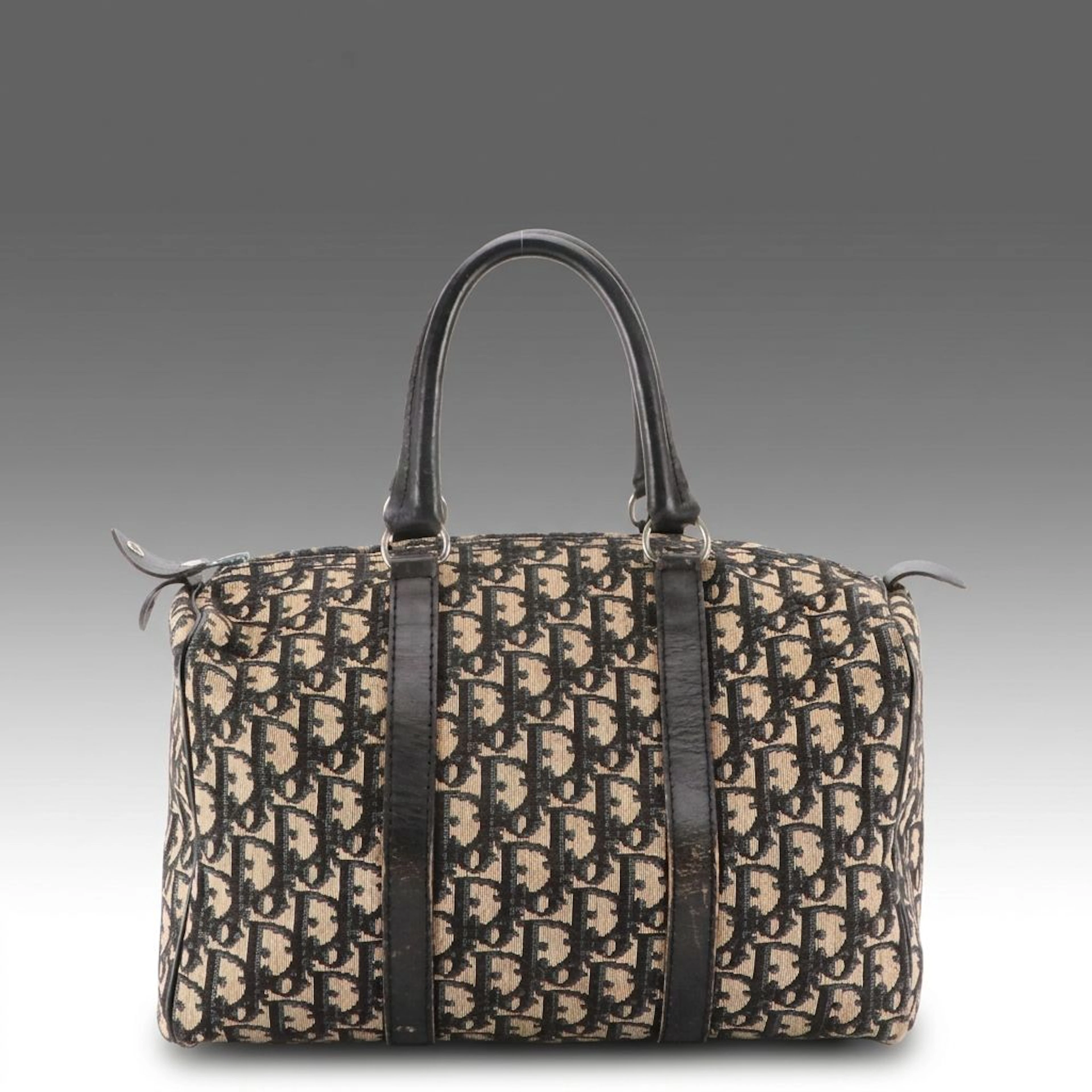 Christian Dior Boston Bag in Dark Blue Trotter Canvas and Leather