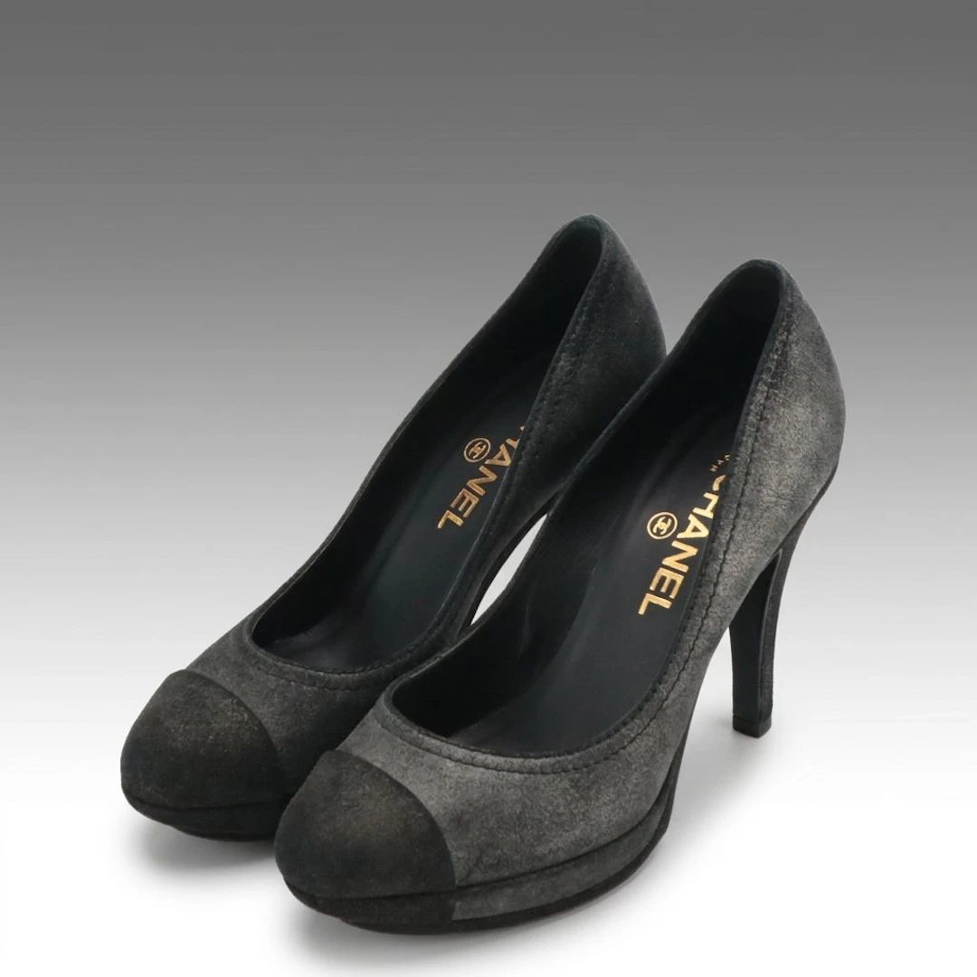 Chanel CC Cap Toe Platform Pumps in Metallic Suede