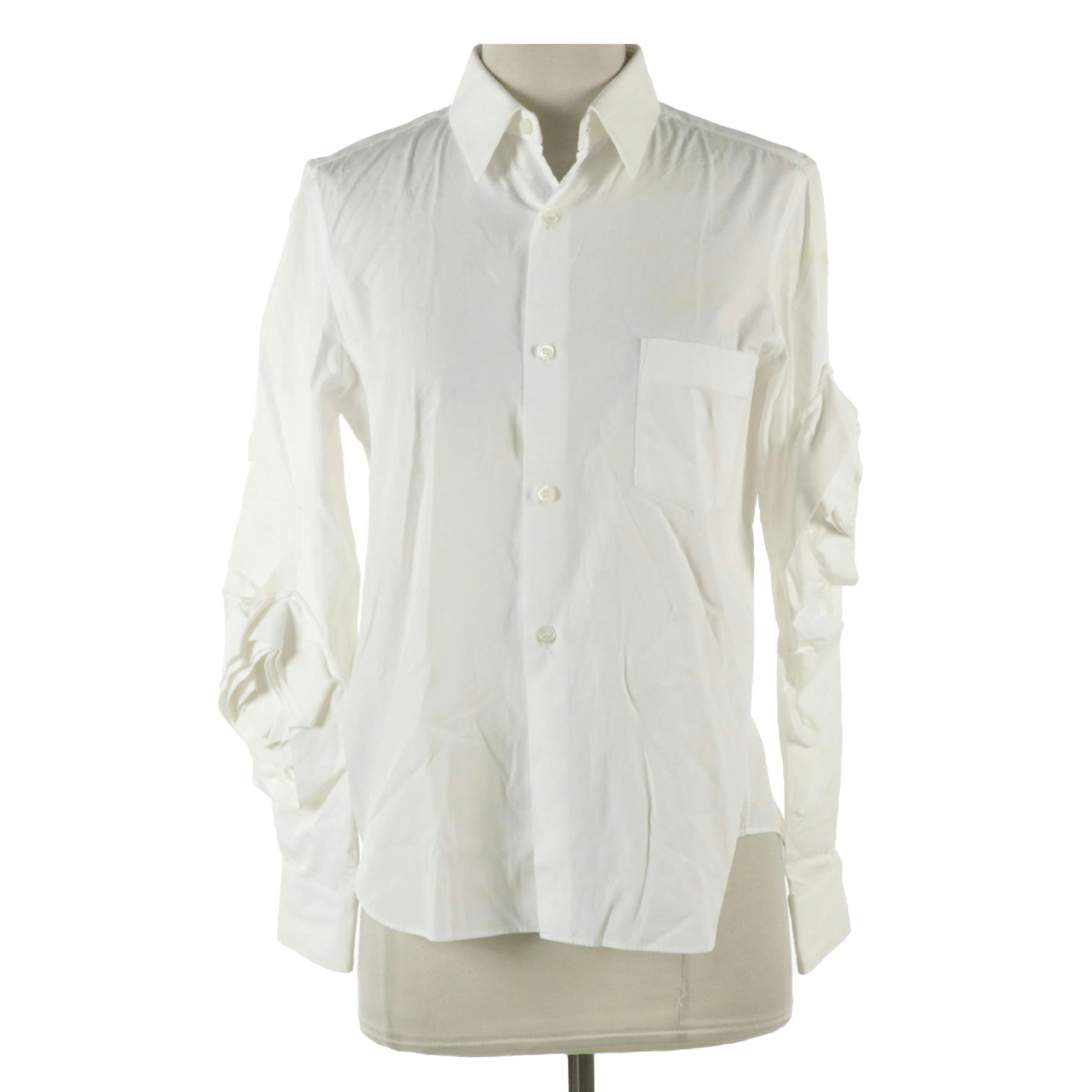 Comme des Garçons 3D Rose Accented Button Down Shirt in White Cotton