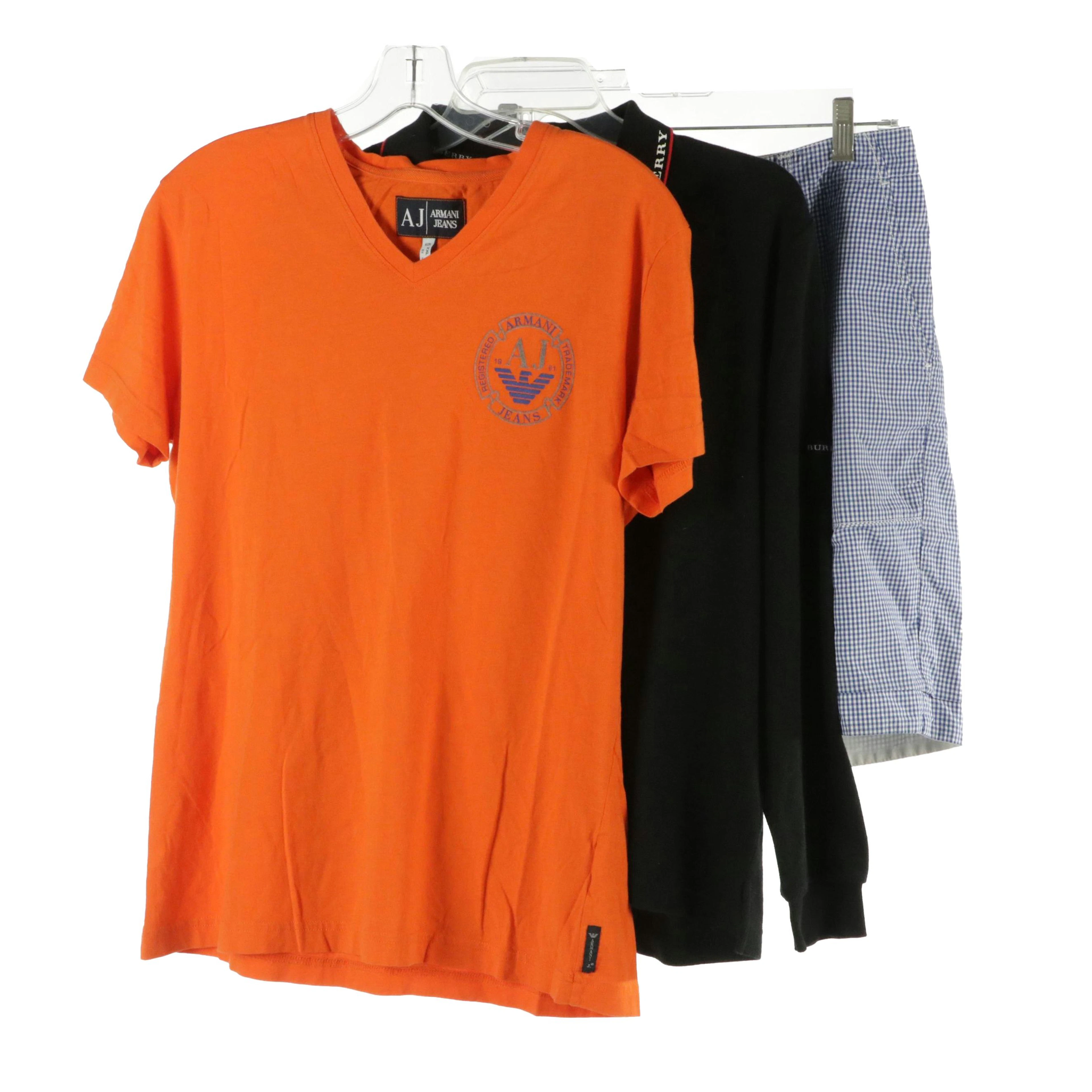 Men's Burberry Black Label Gingham Shorts, Burberry Golf Polo & Armani T-Shirt