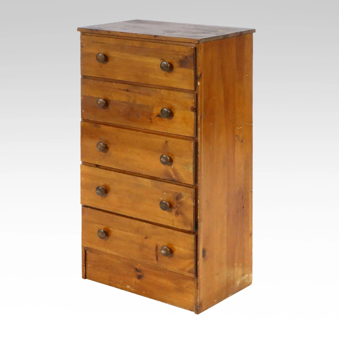 Rustic Style Pine Five-Drawer Chest, Mid to Late 20th Century