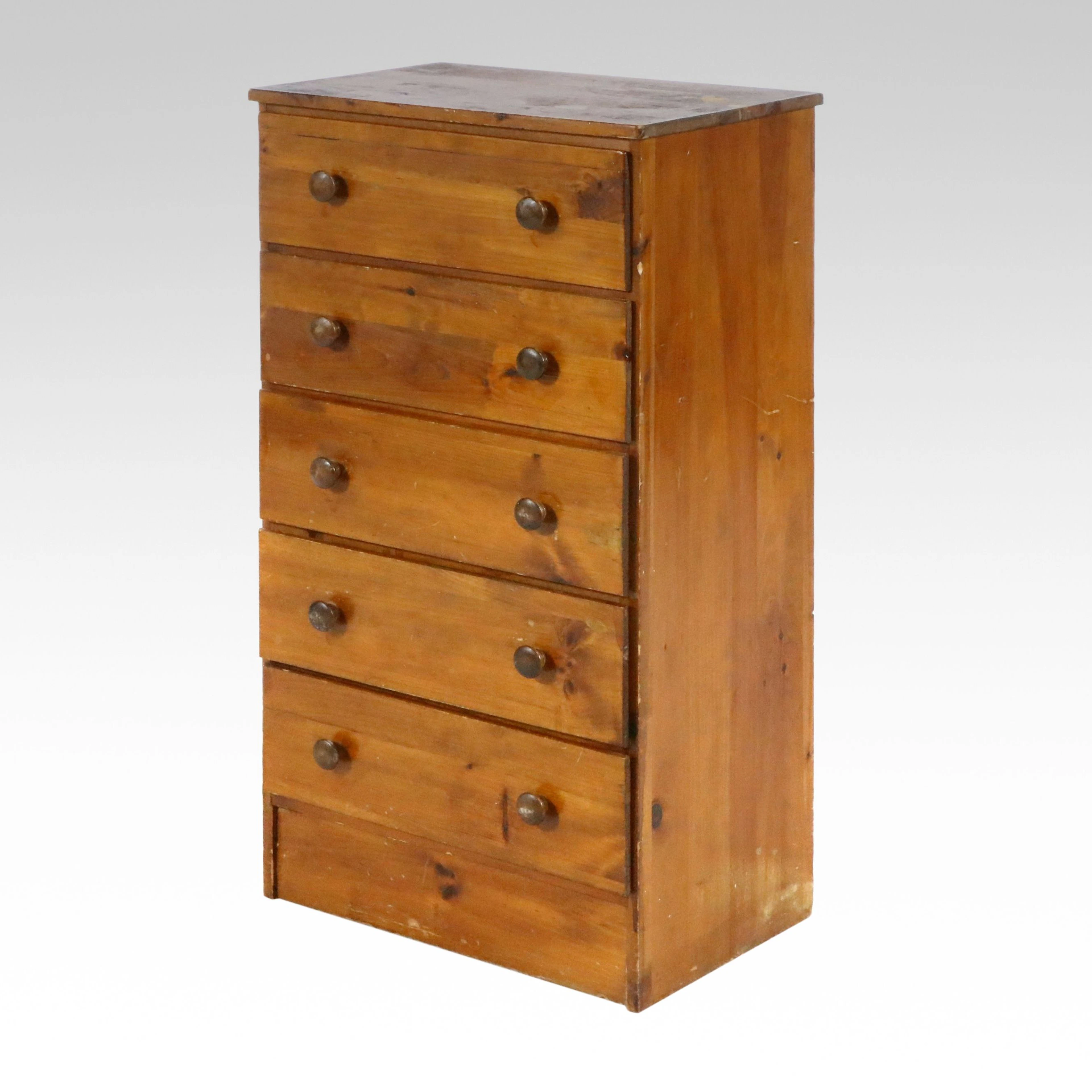 Rustic Style Pine Five-Drawer Chest, Mid to Late 20th Century