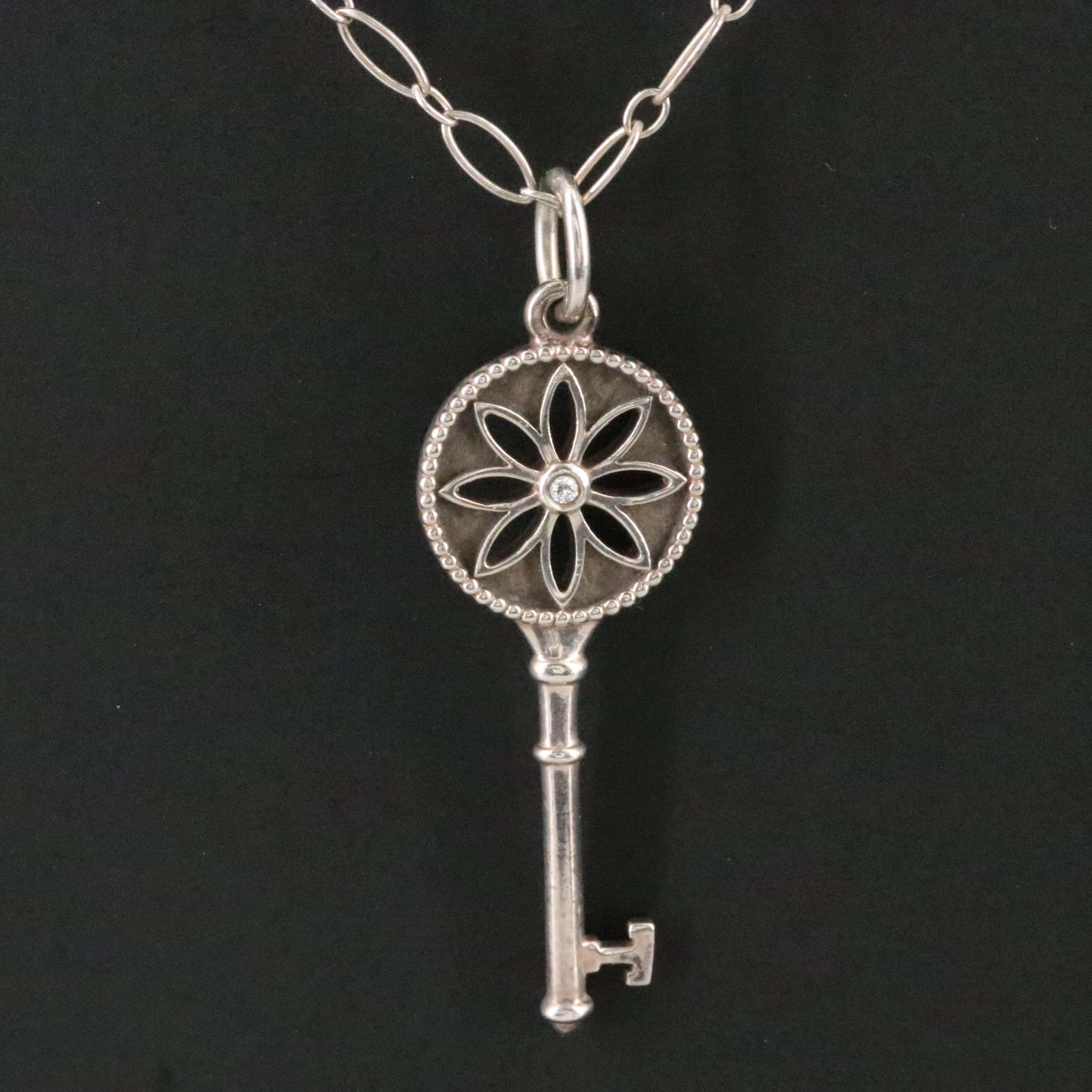 Tiffany & Co. Keys Sterling Daisy Pendant Necklace with Diamond Accent