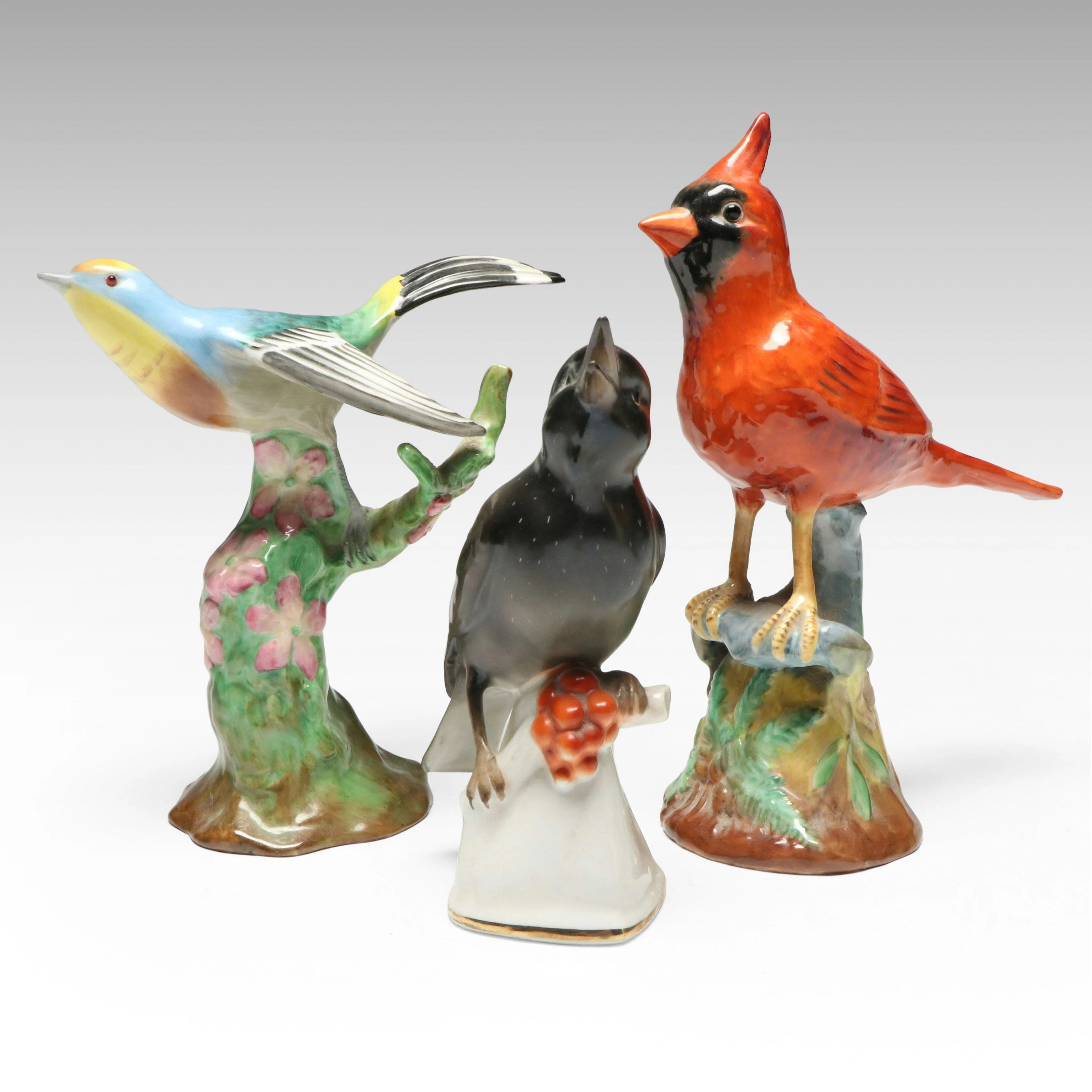 Spode "Warbler" and "Cardinal" with Occupied Germany Porcelain Bird Figurine