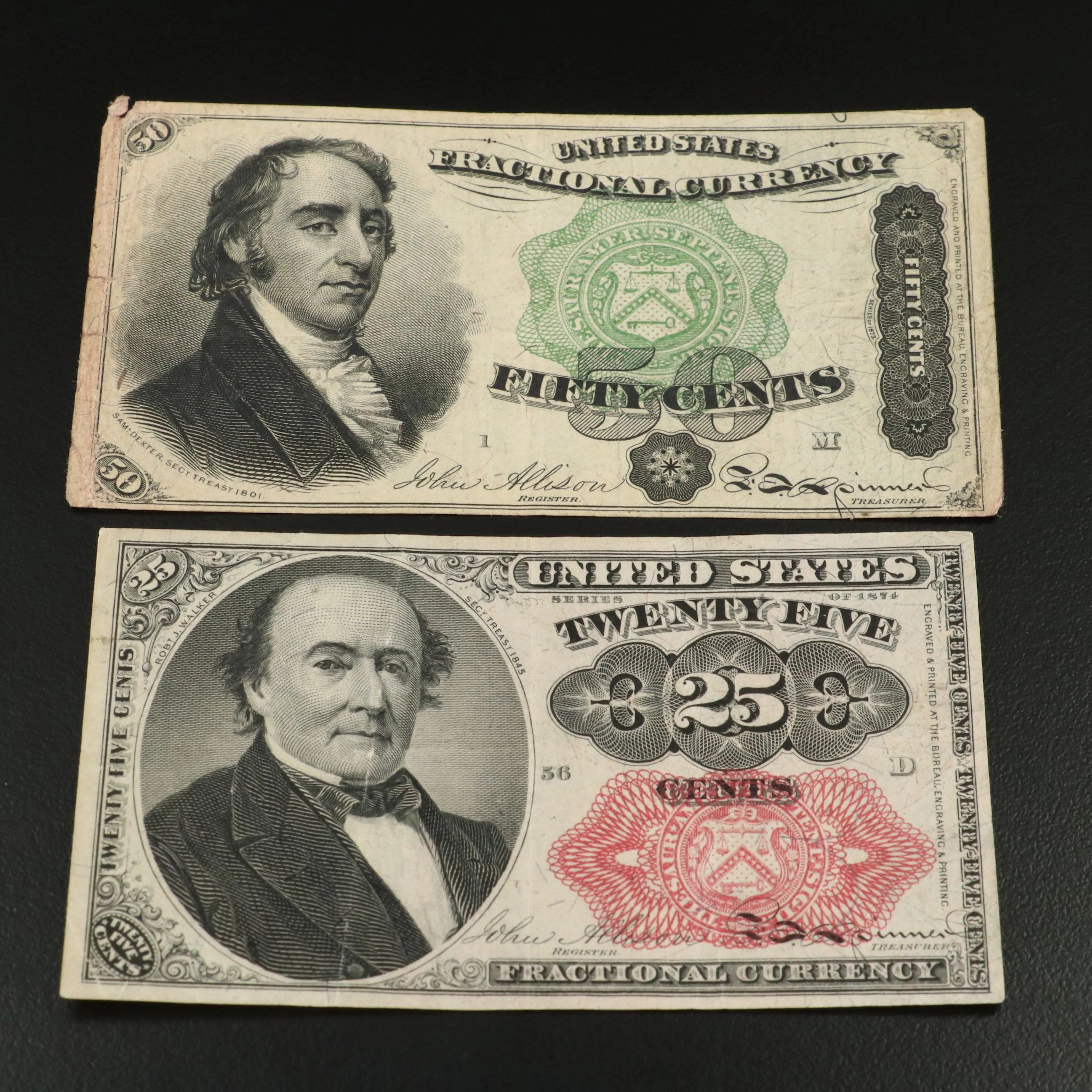 Two Fourth and Fifth Issue U.S. Fractional Currency Notes