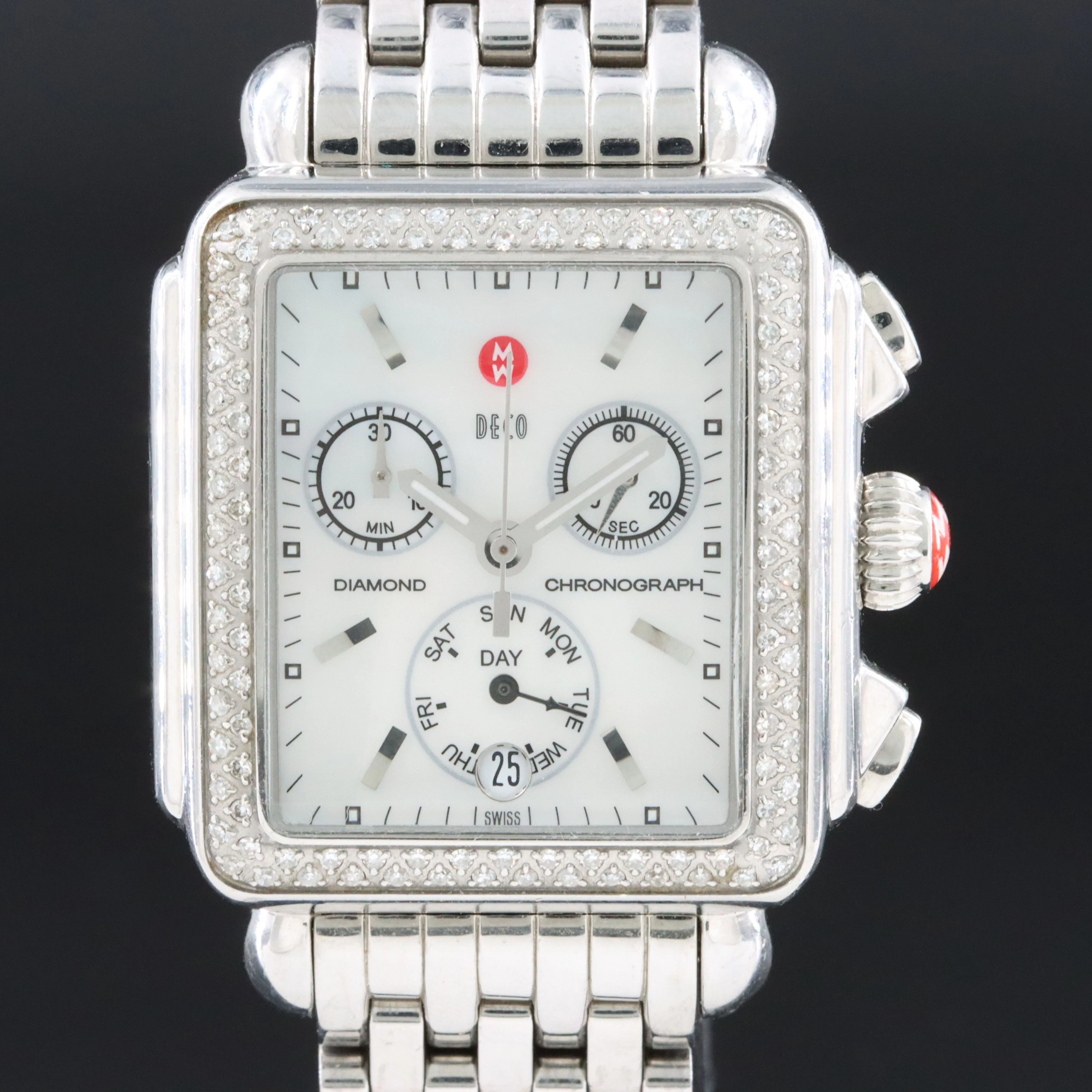 Michele Deco Diamonds Chronograph M.O.P. Dial Day-Date Quartz Watch