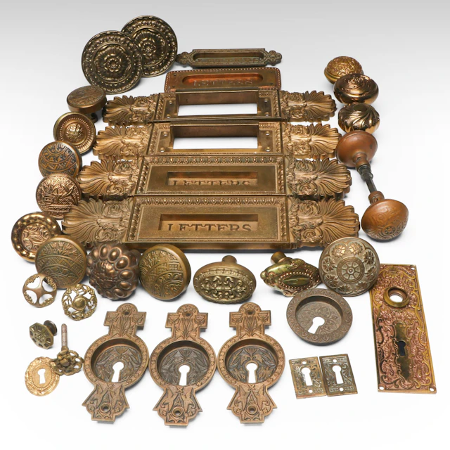 Victorian Style Brass Decorative Hardware Including Letter Slots and More