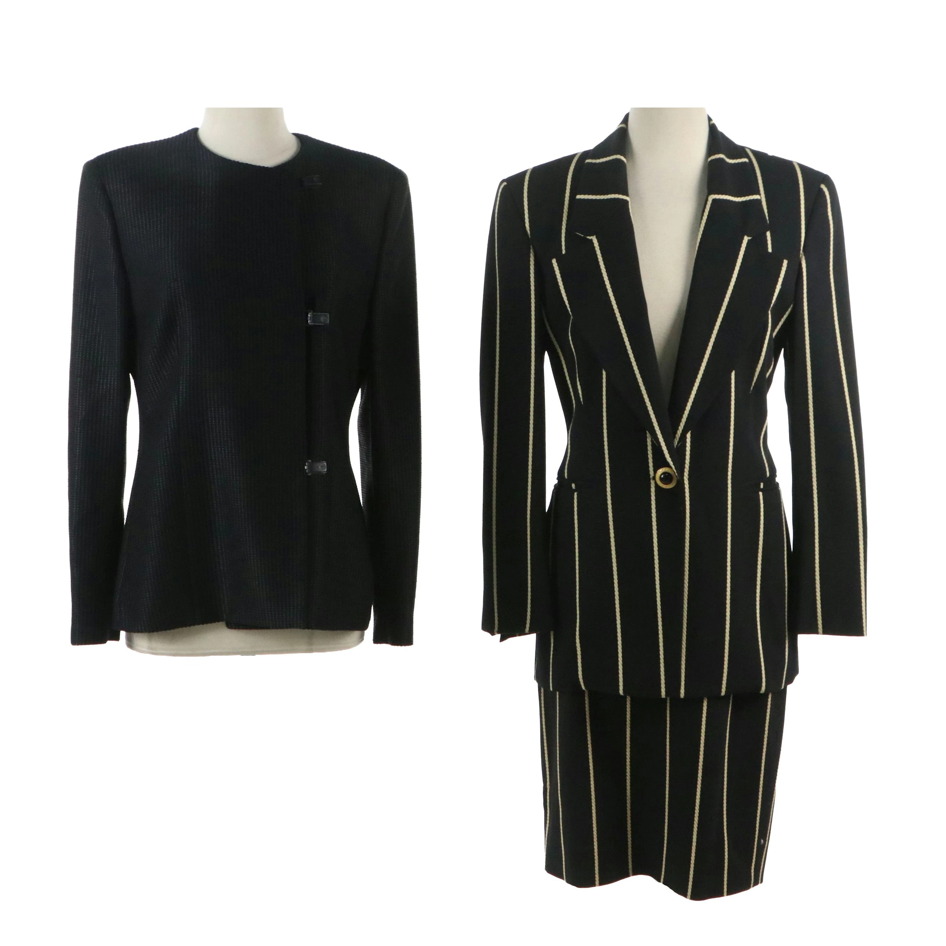 Gianni Versace Textured Cotton Blazer, Gianfranco Ferre Striped Wool Skirt Suit