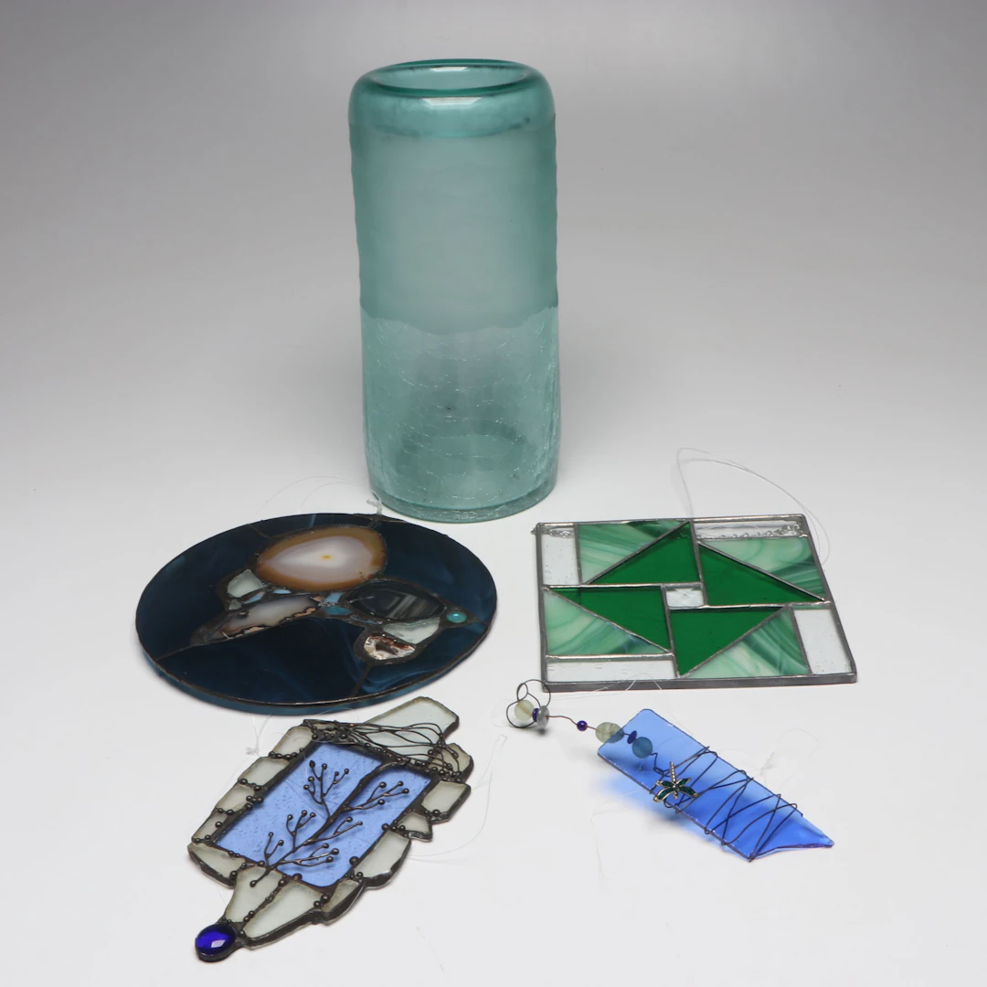 Stained Glass with Other Suncatchers and Vase