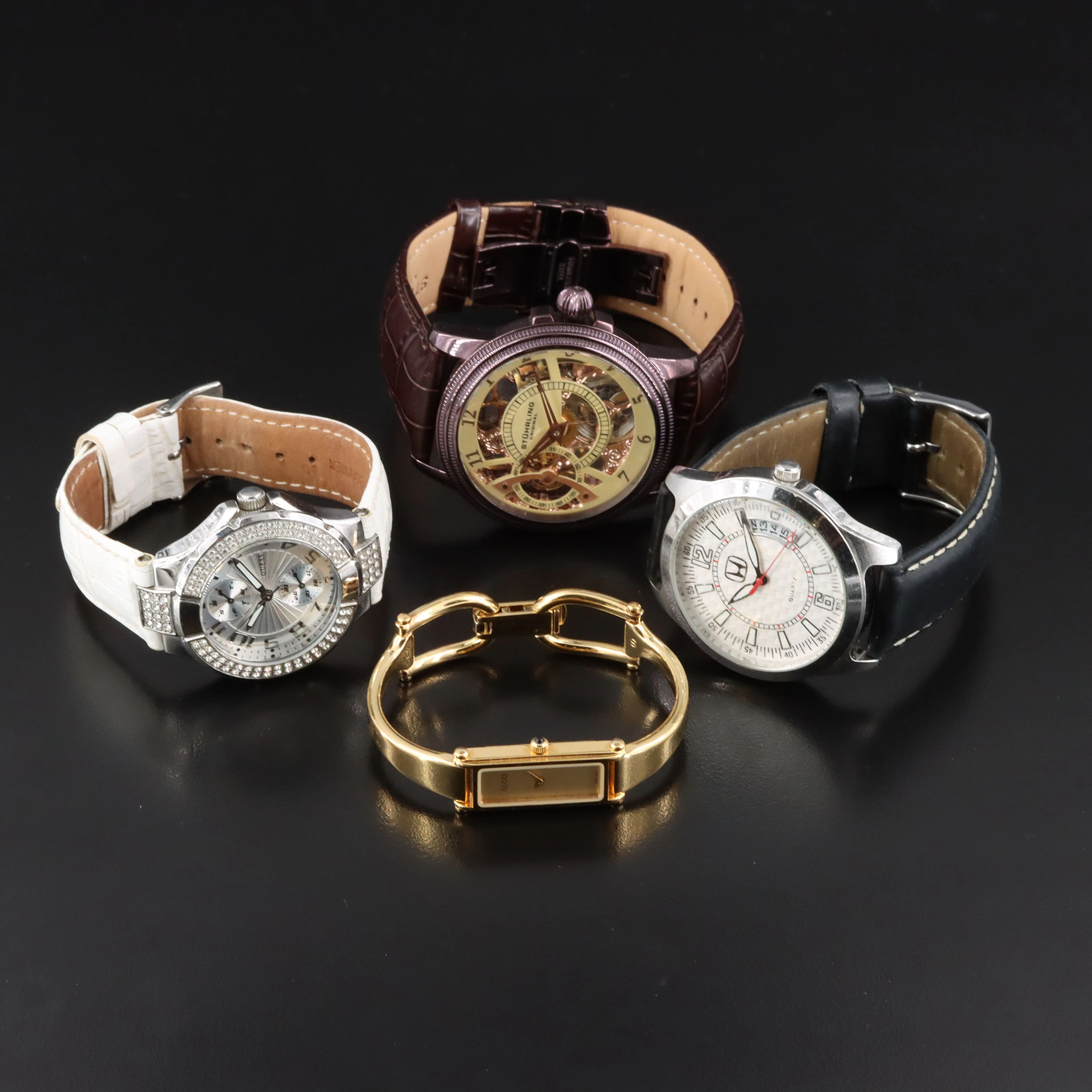 Gucci 1500, Stuhrling Skeleton, Guess and Honda Quartz Watch Collection