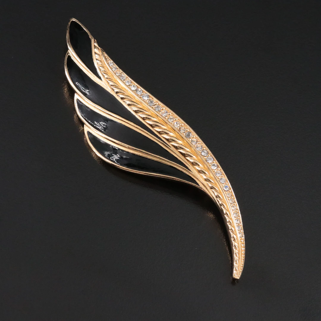 Christian Dior Crystal and Enamel Sweeping Wing Motif Brooch