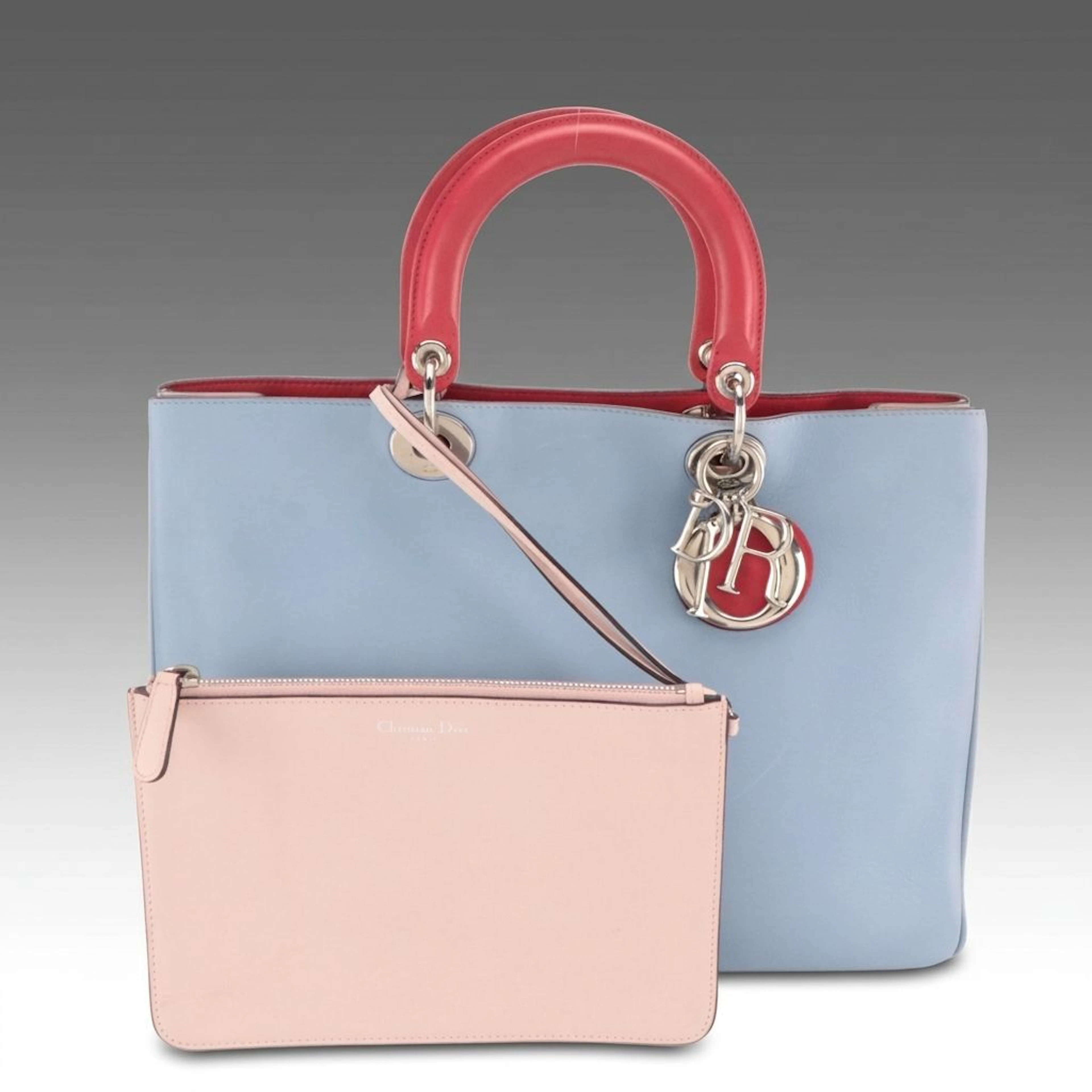 Christian Dior Diorissimo Shopper Tote & Zip Pouch in Tricolor Calfskin Leather