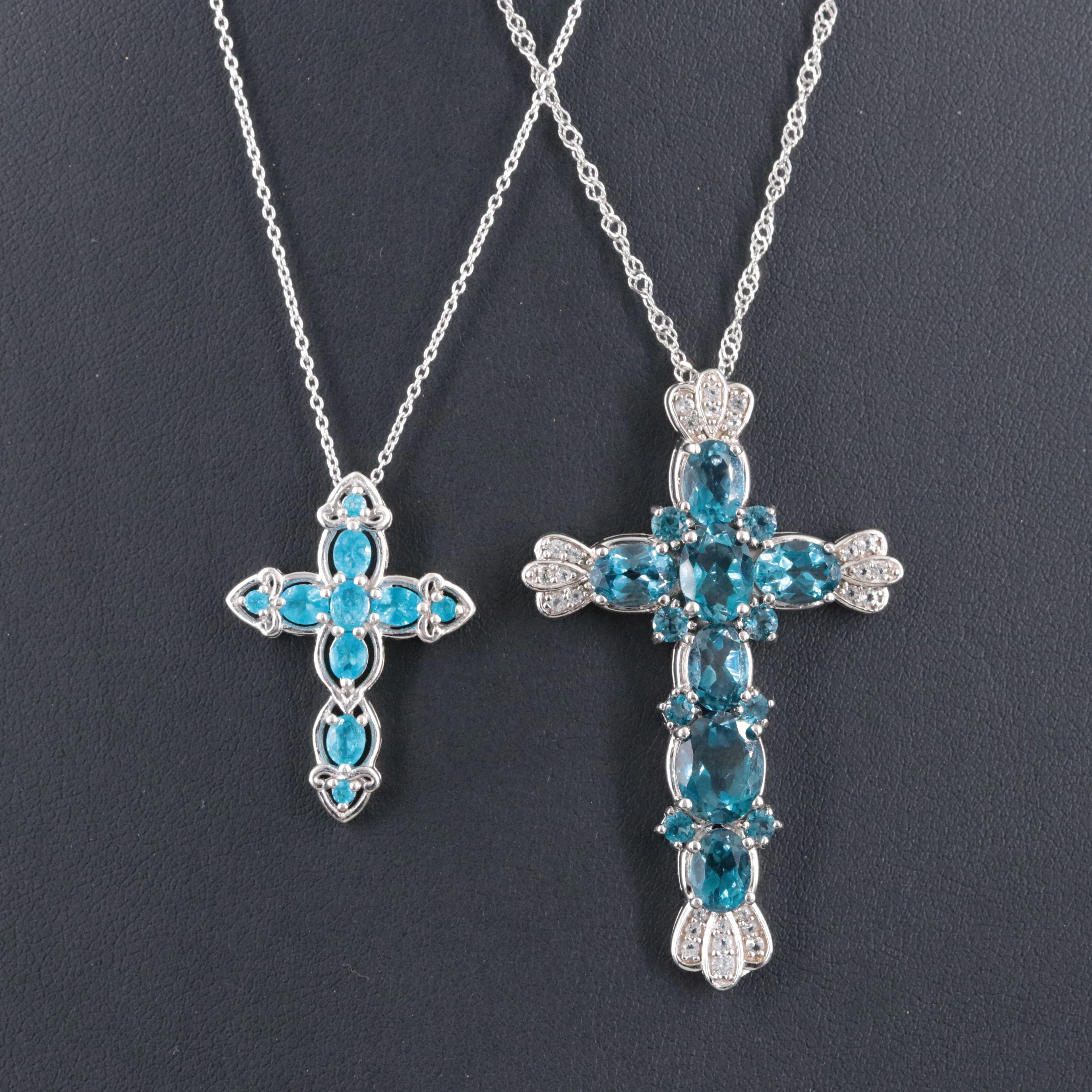 Sterling Cross Necklaces with Blue Topaz, Apatite, and White Sapphire