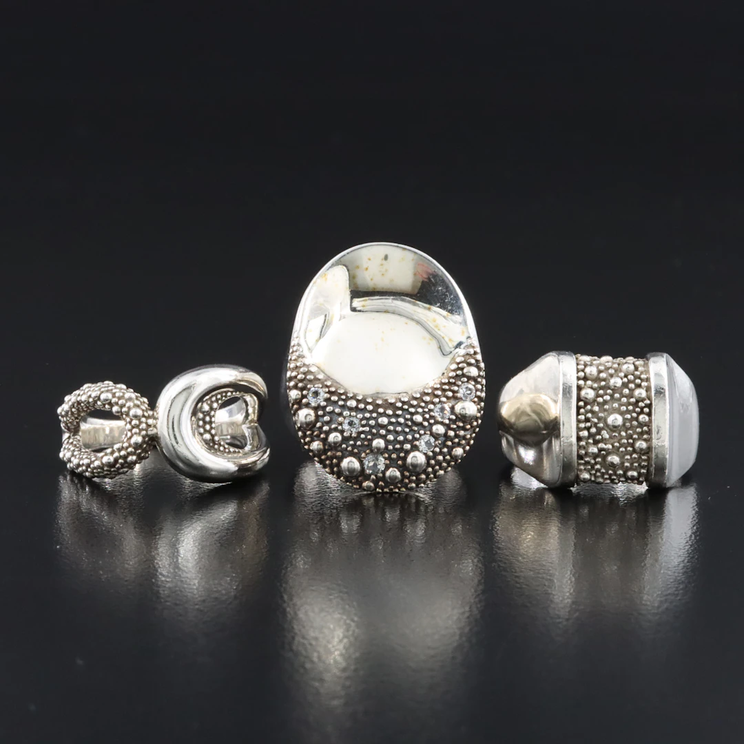 Michael Dawkins Sterling Rings Featuring White Topaz