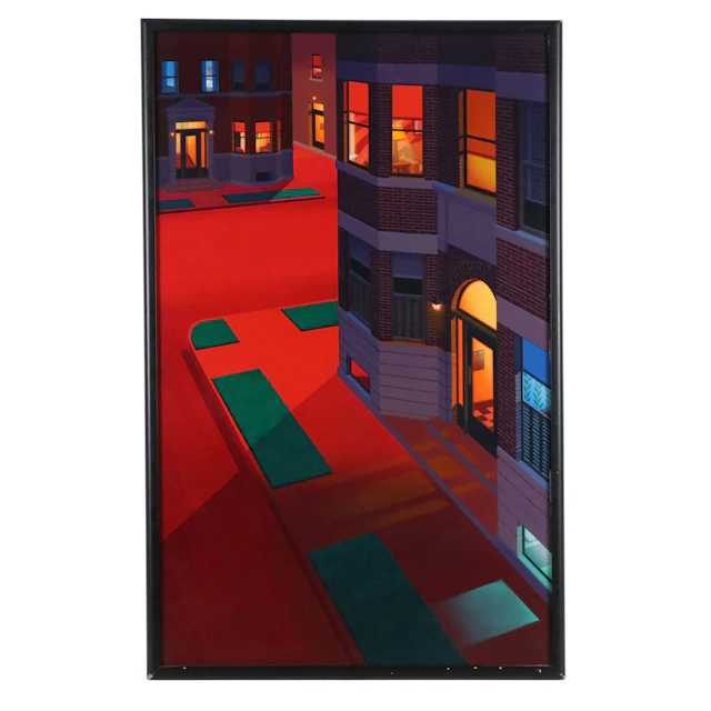 Kathleen Eaton Hand-Embellished Screenprint on Masonite "Around the Corner"