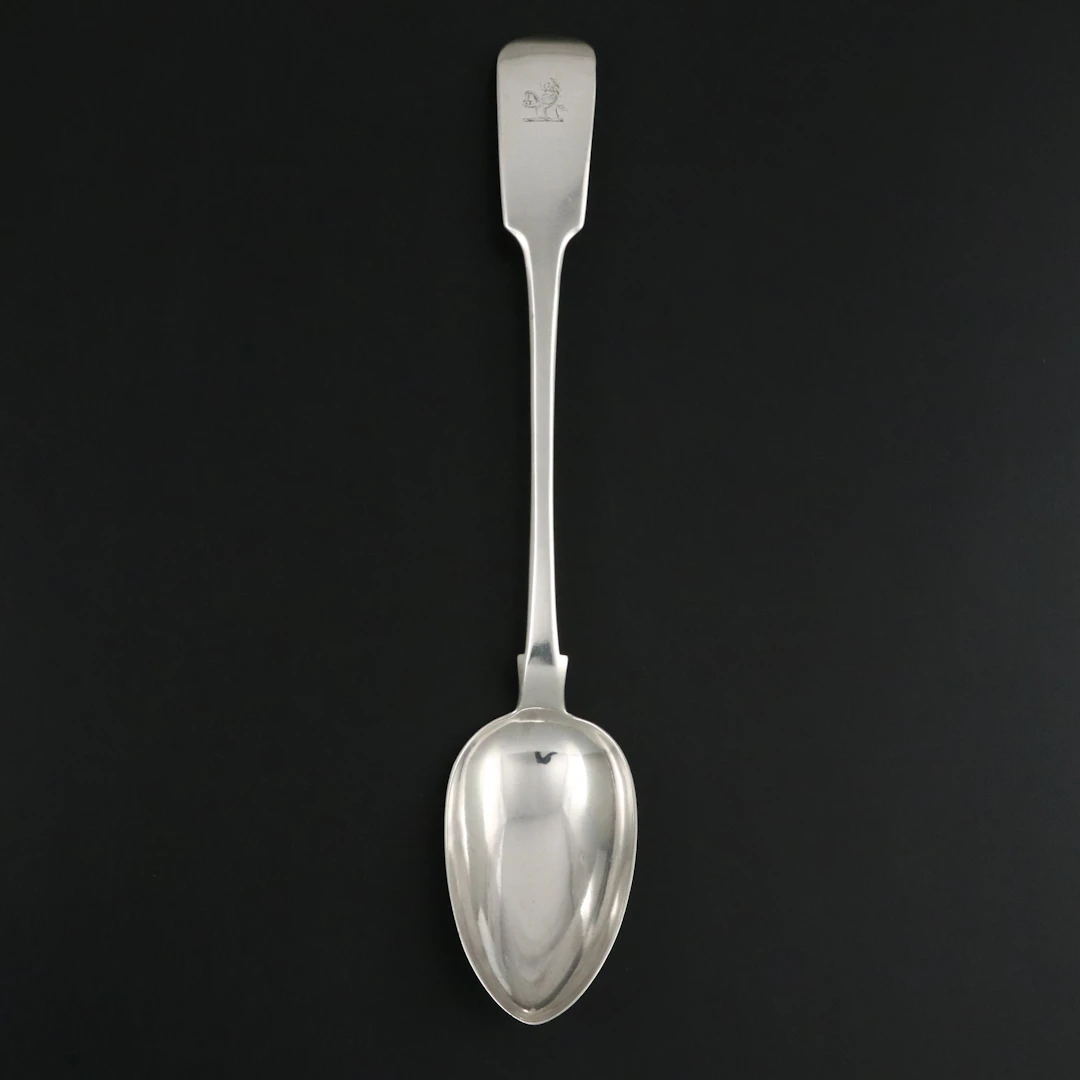 William Woodman English Sterling Silver Fiddle Pattern Serving Spoon, 1837