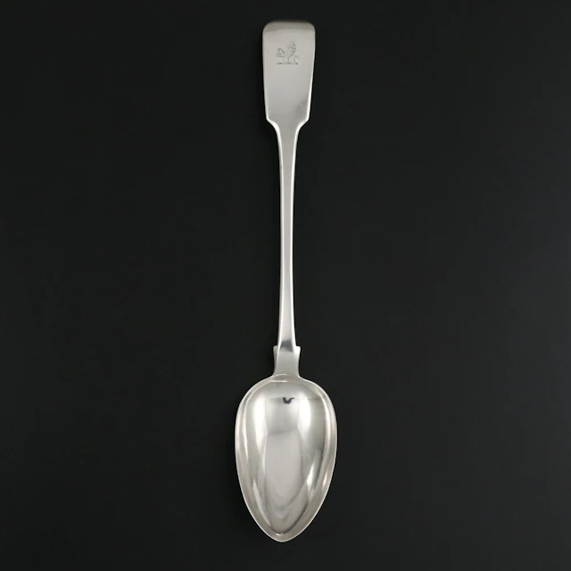 William Woodman English Sterling Silver Fiddle Pattern Serving Spoon, 1837
