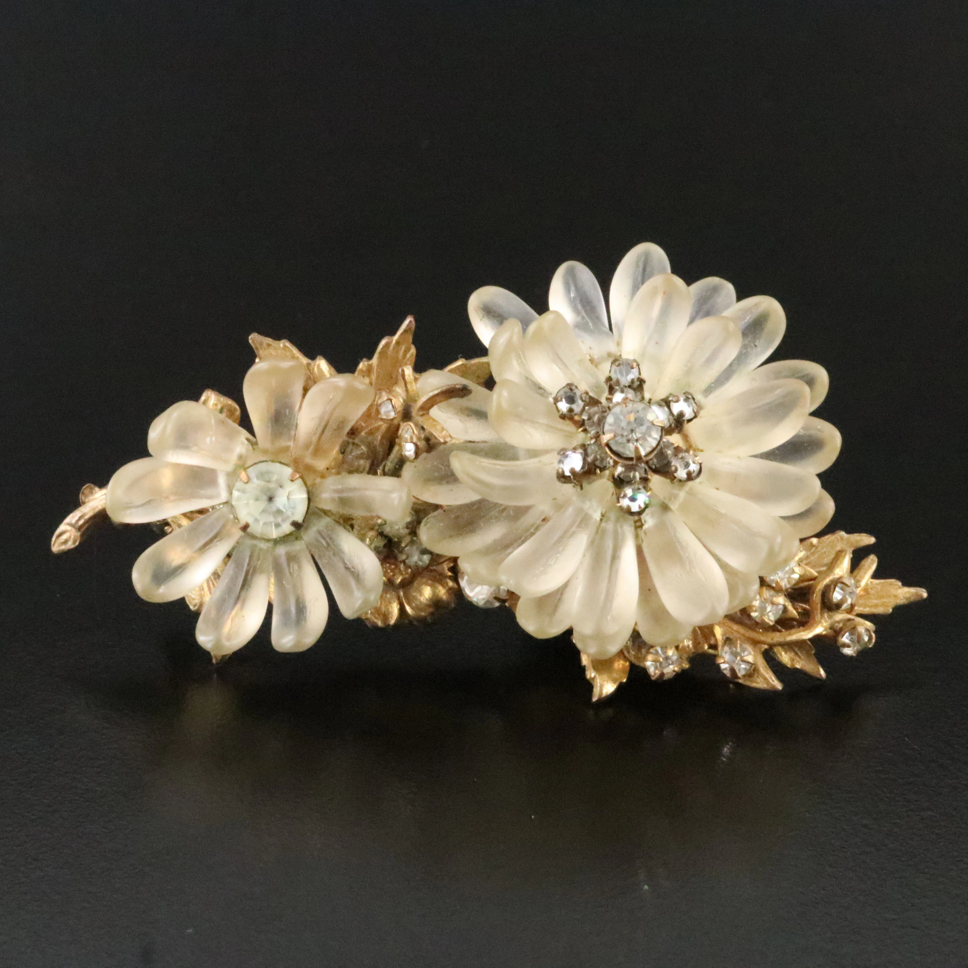Miriam Haskell Glass and Rhinestone Flower Brooch