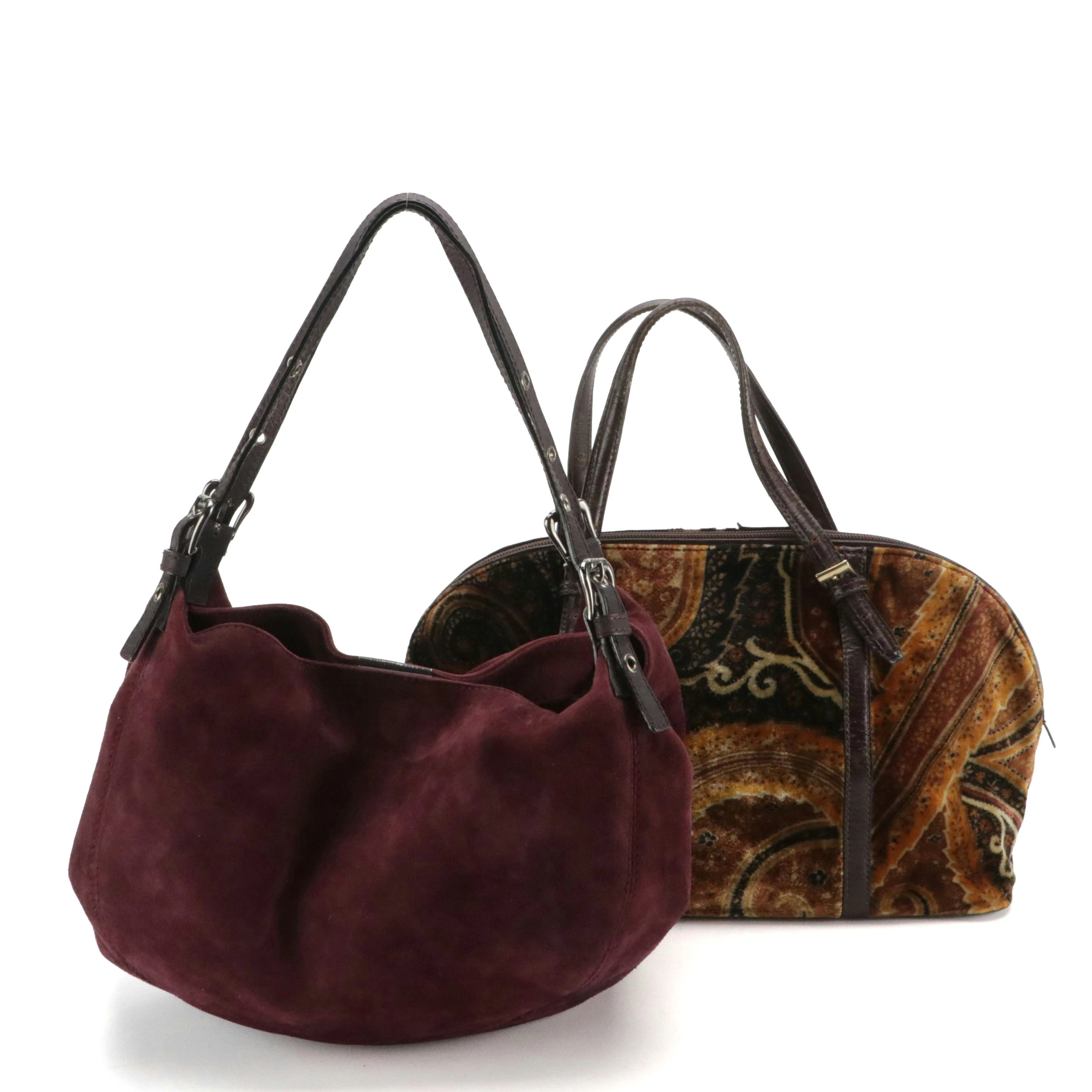 ETRO Paisley Printed Velvet Handbag and Donald Pliner Merlot Red Suede Bag