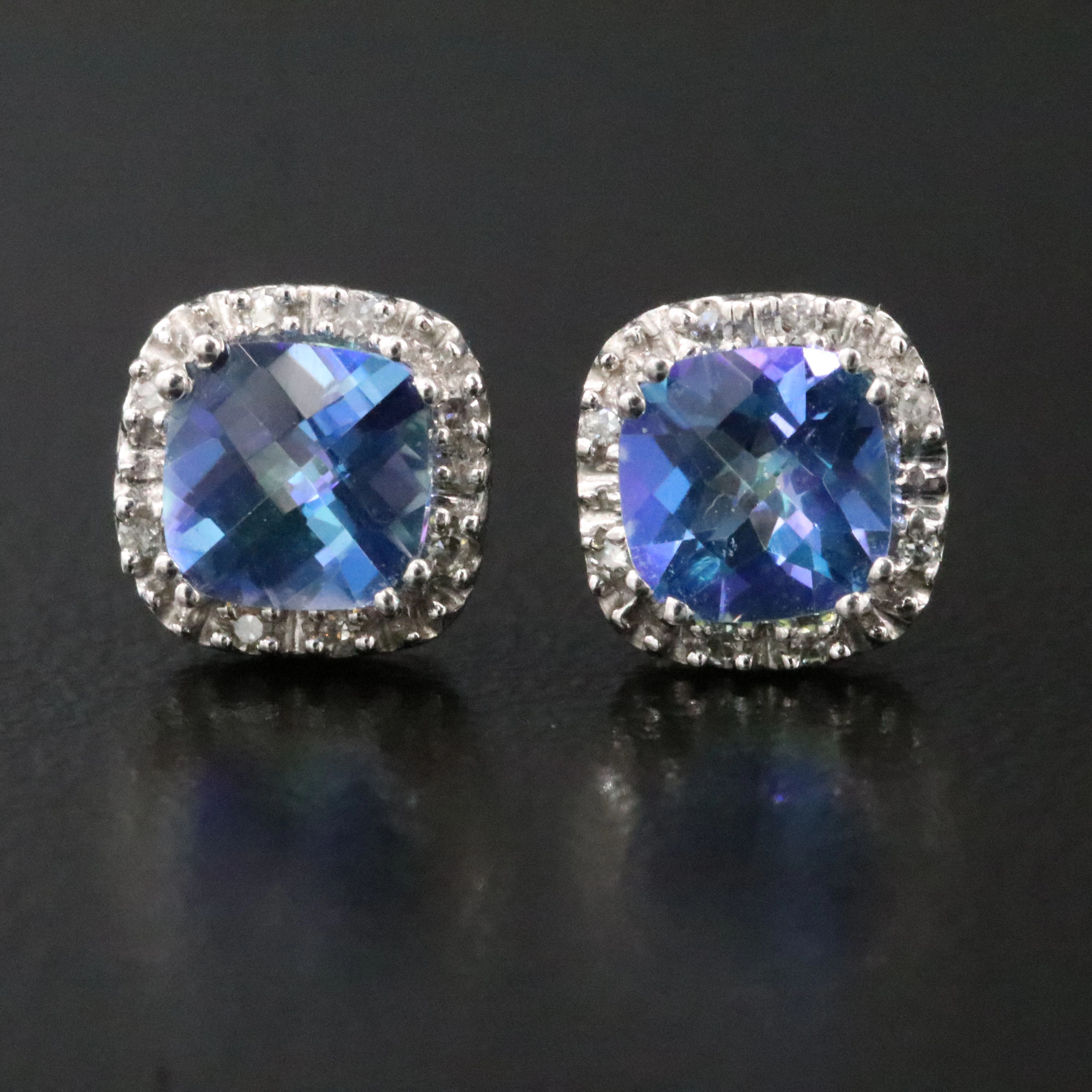 10K Sapphire and Diamond Halo Stud Earrings
